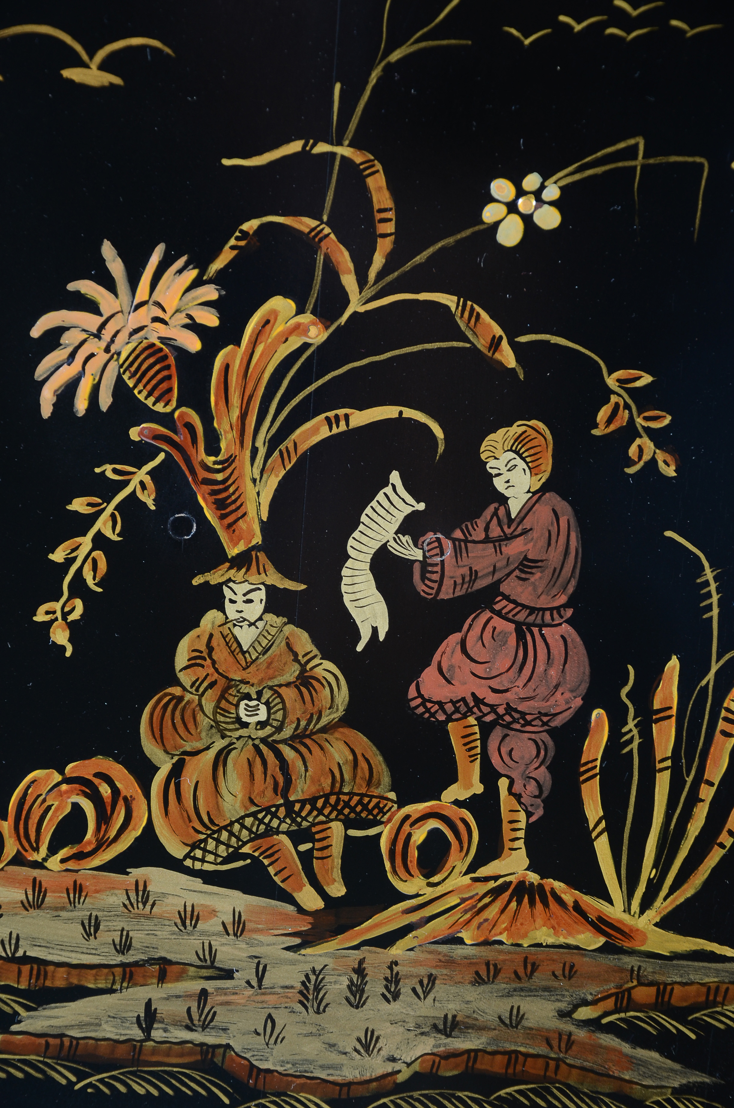 Mid Century Black Lacquer Chinoiserie Bar Cabinet