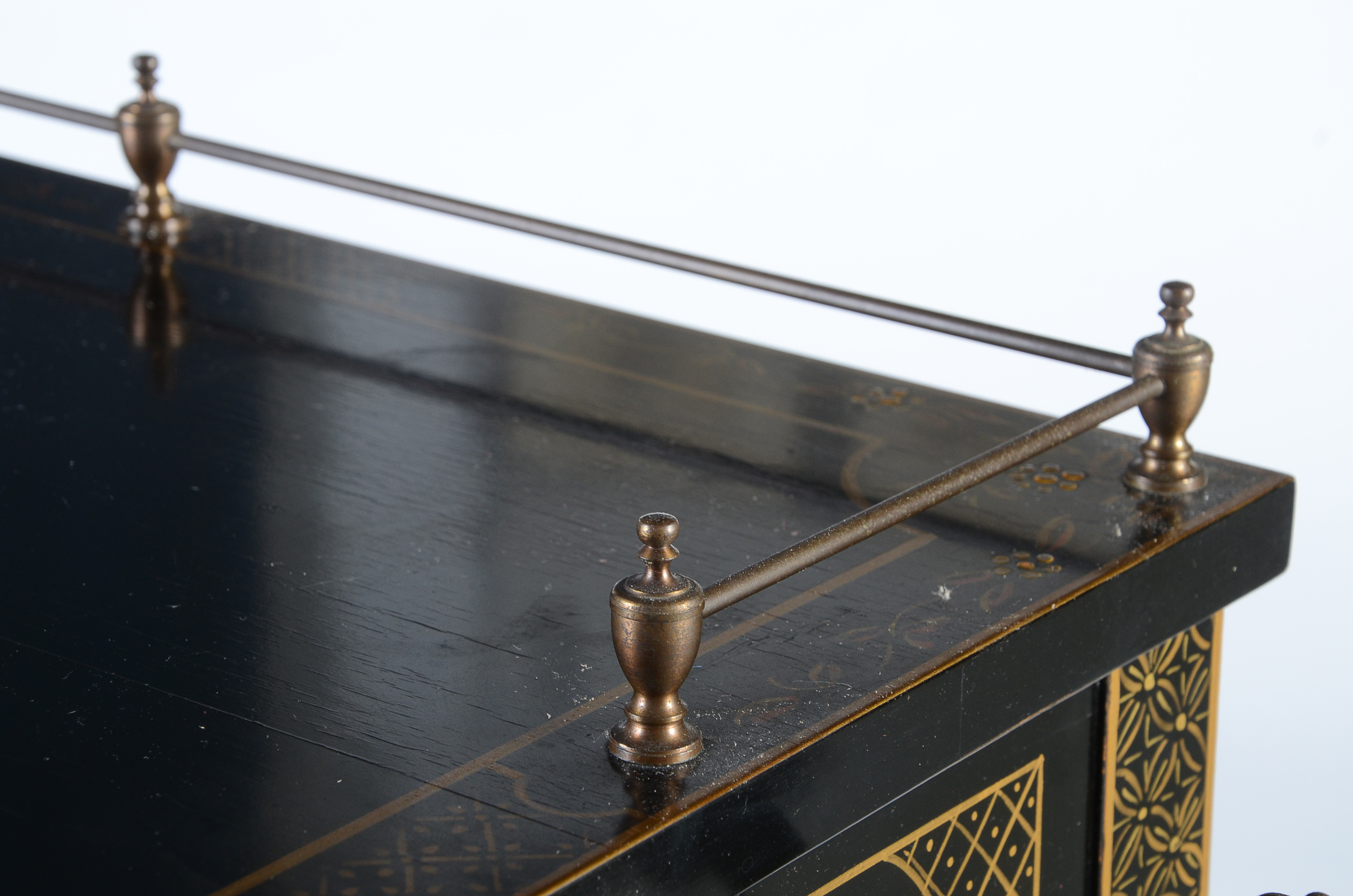 Mid Century Black Lacquer Chinoiserie Bar Cabinet