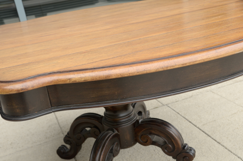 Oak Table with a Carved Pedestal Base