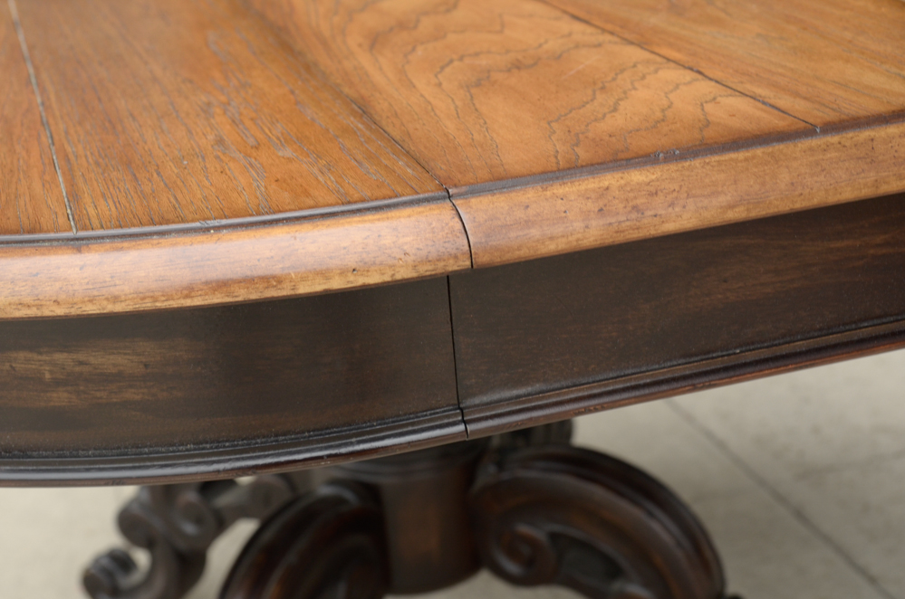 Oak Table with a Carved Pedestal Base
