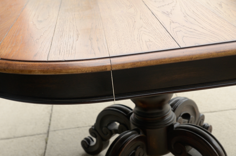 Oak Table with a Carved Pedestal Base