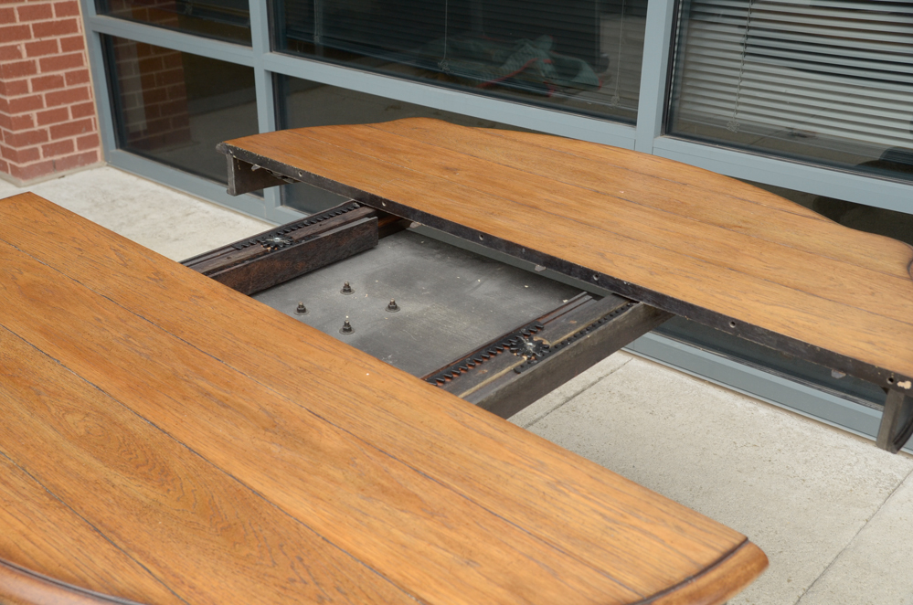 Oak Table with a Carved Pedestal Base