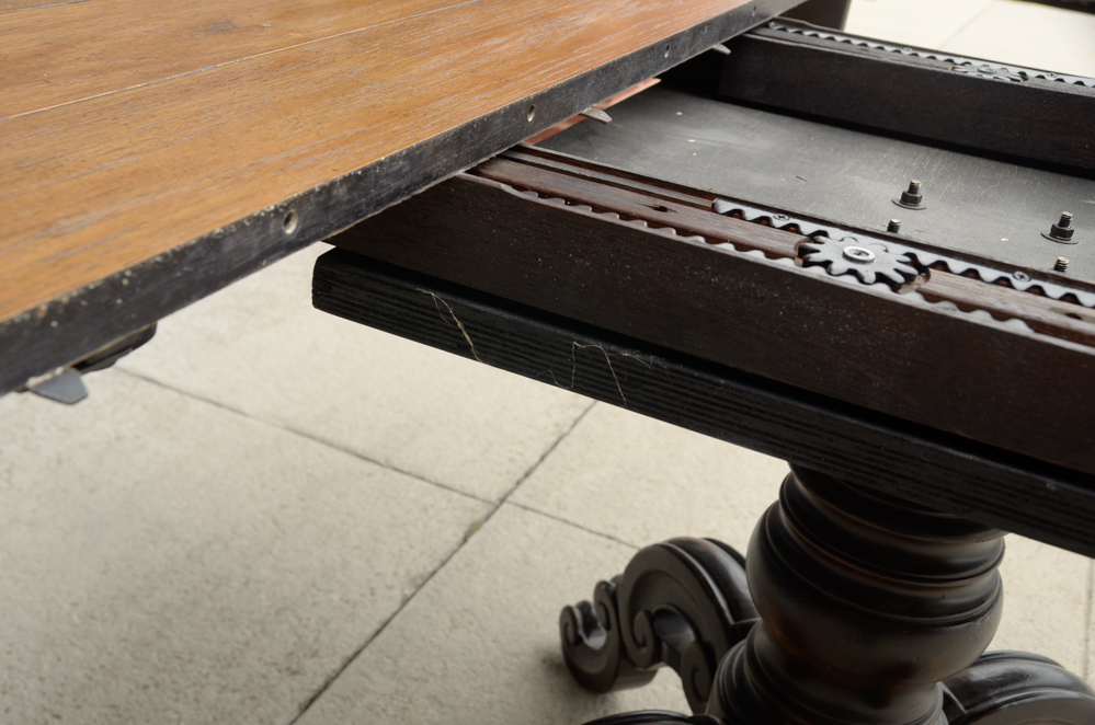 Oak Table with a Carved Pedestal Base