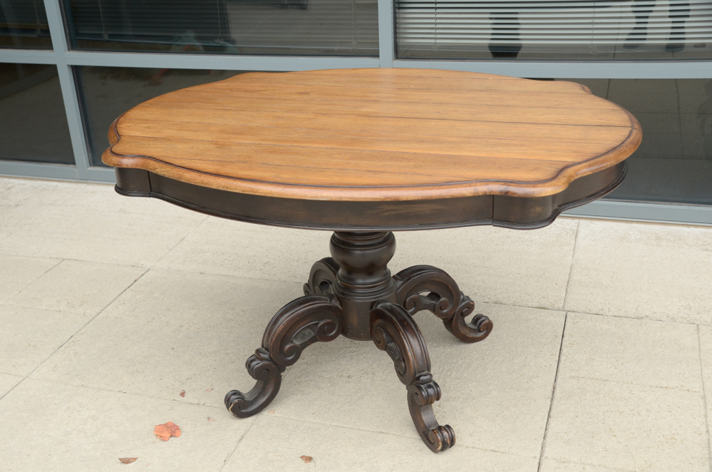 Oak Table with a Carved Pedestal Base