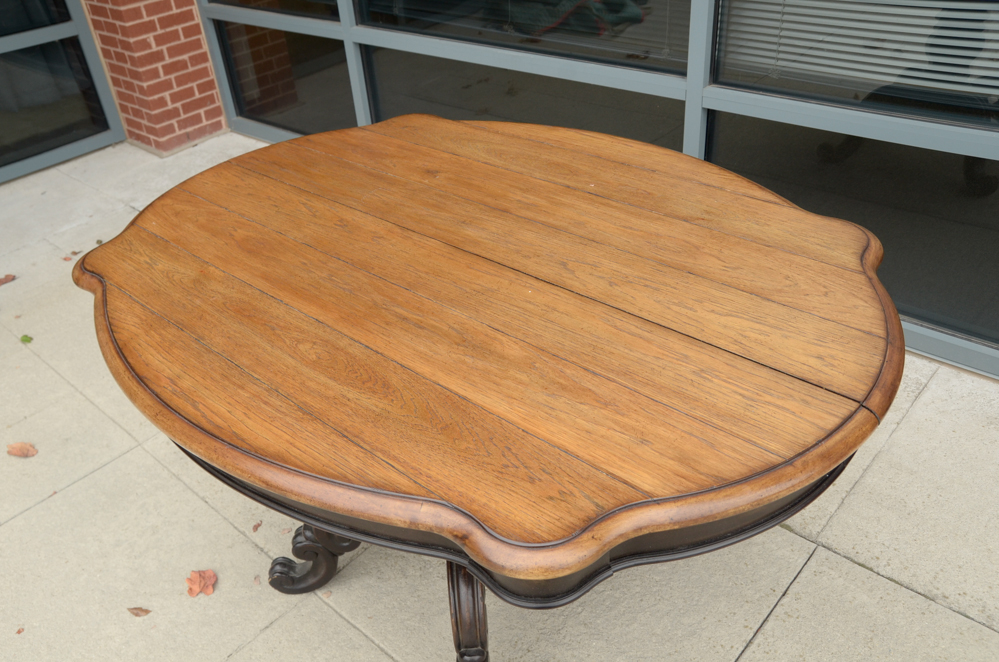 Oak Table with a Carved Pedestal Base