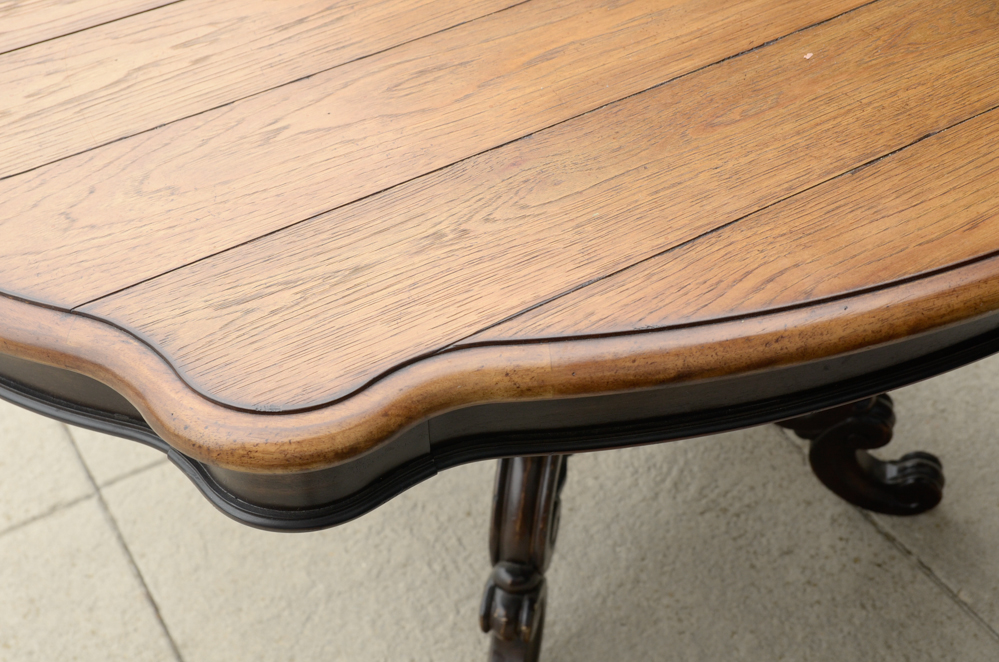 Oak Table with a Carved Pedestal Base
