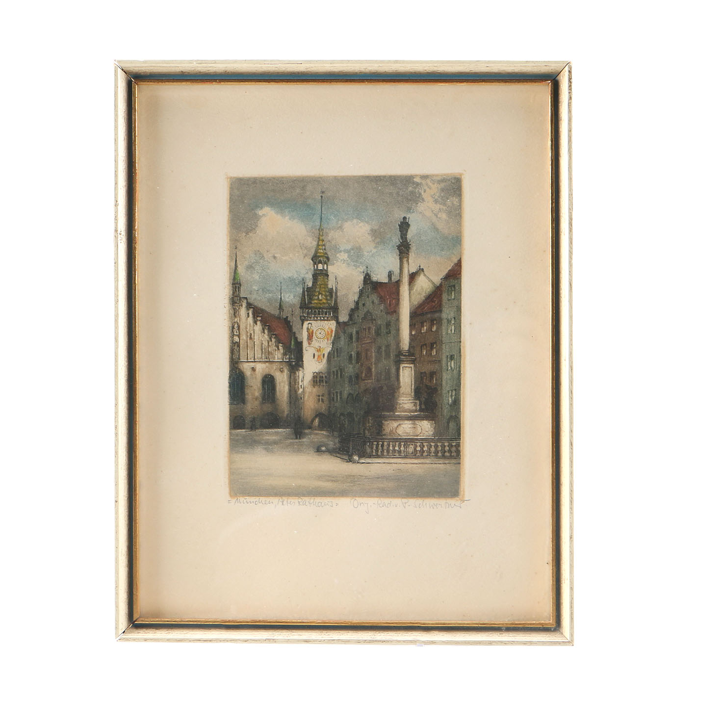 Original Colored Etching "München, Altes Rathaus"