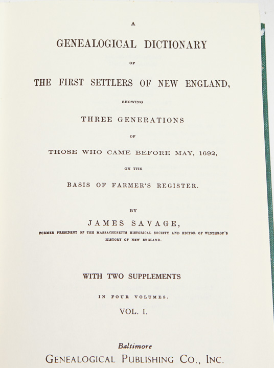 "Genealogical Dictionary of the First Settlers of New England"