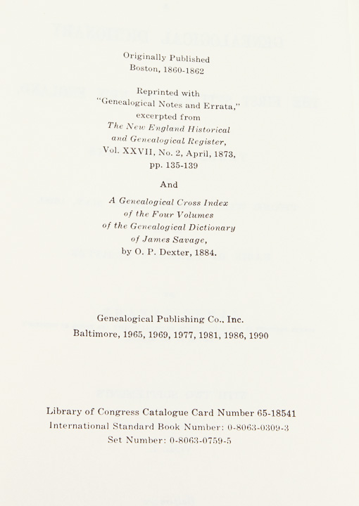 "Genealogical Dictionary of the First Settlers of New England"