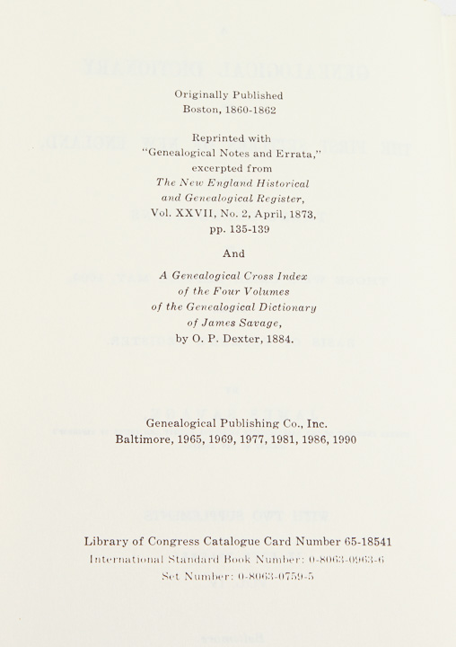 "Genealogical Dictionary of the First Settlers of New England"