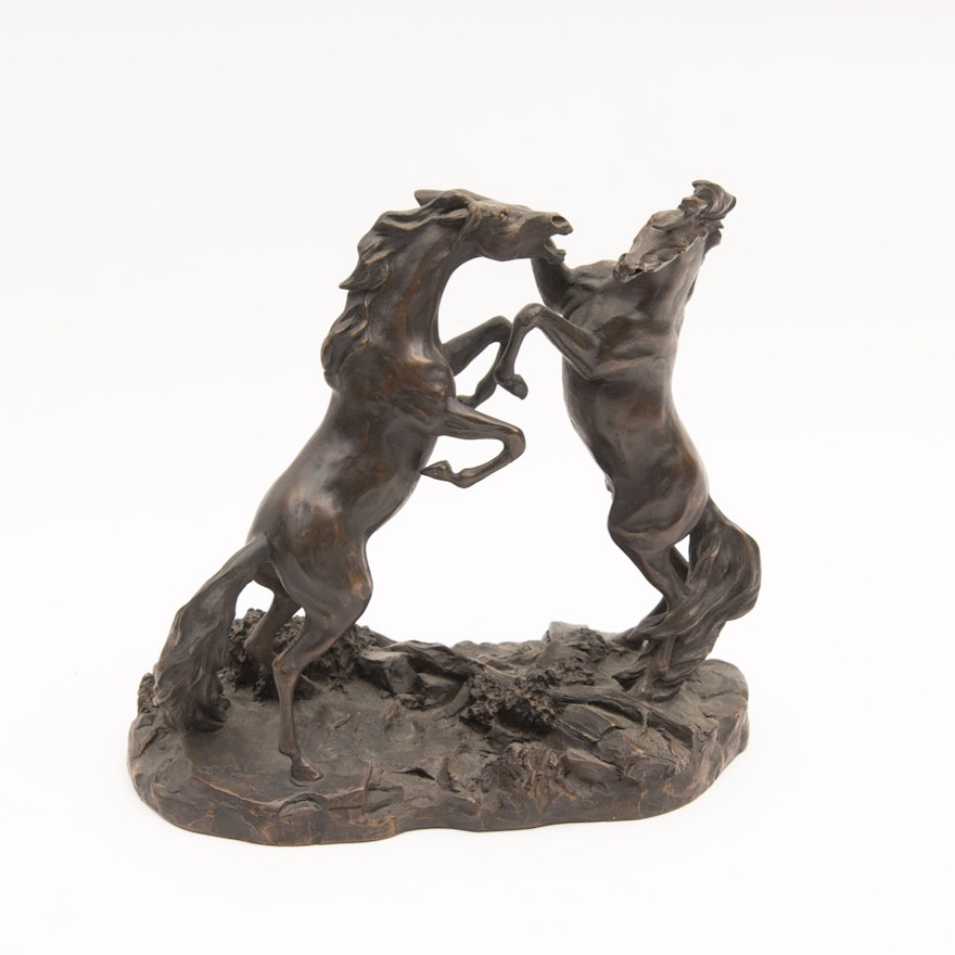 Limited Edition Franklin Gallery "Challenging Stallions" Faux Bronze Sculpture by Landford Monroe