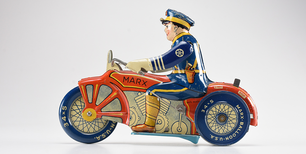 Marx Vintage Tin Litho Wind-Up Toy Motorcyclist