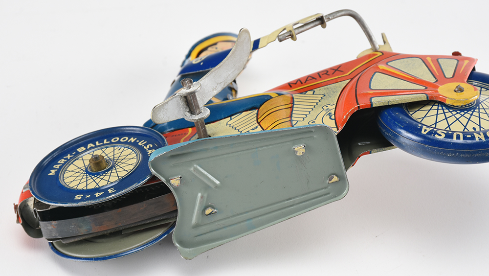 Marx Vintage Tin Litho Wind-Up Toy Motorcyclist