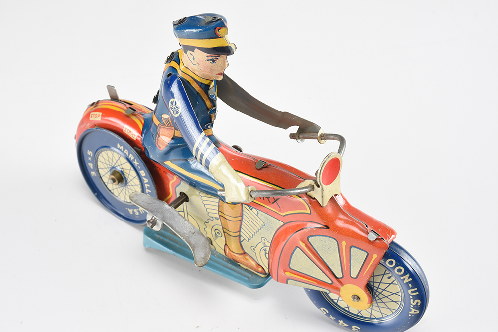 Marx Vintage Tin Litho Wind-Up Toy Motorcyclist