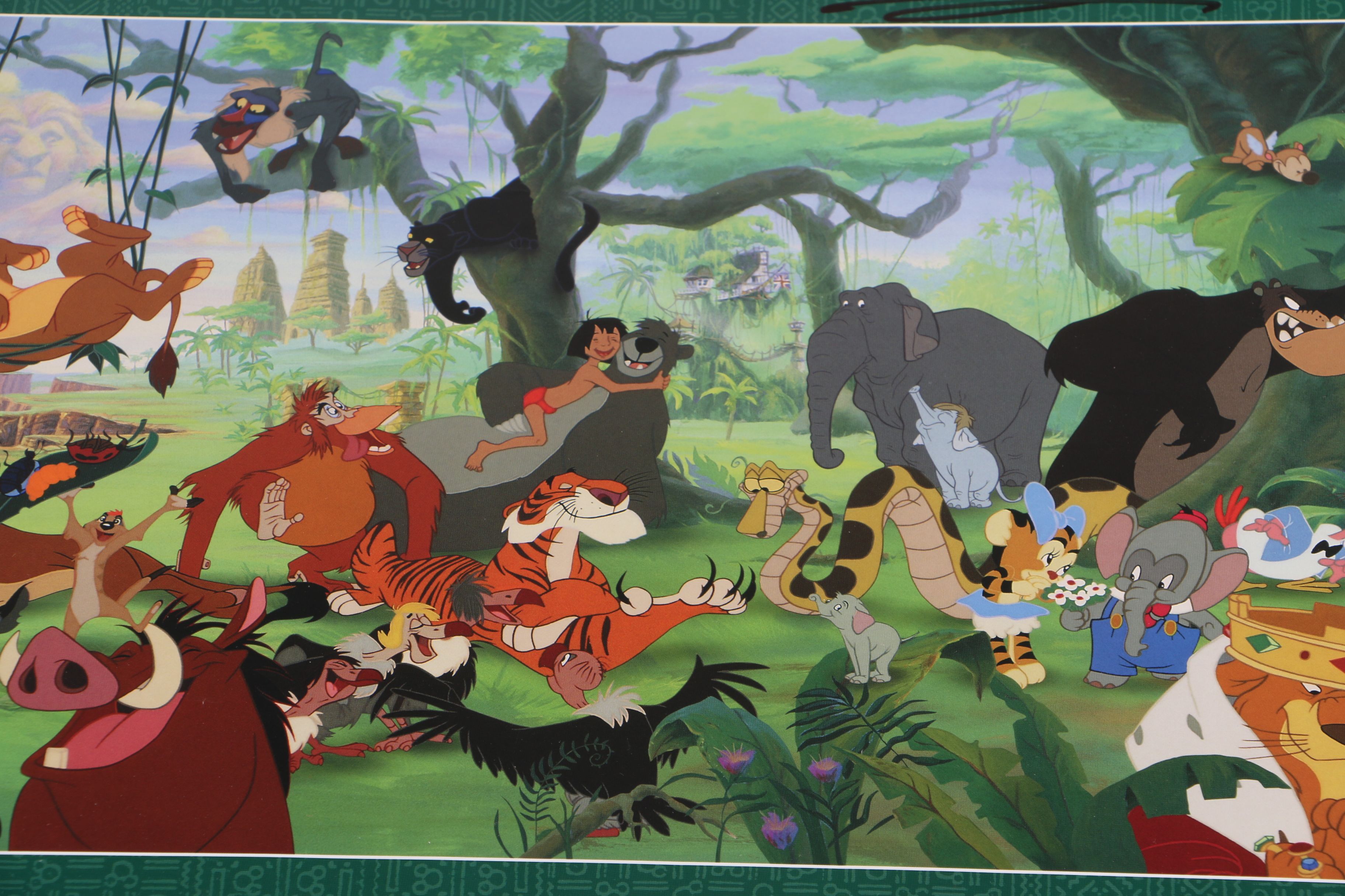 Autographed Disney Poster with Jungle-Themed Characters