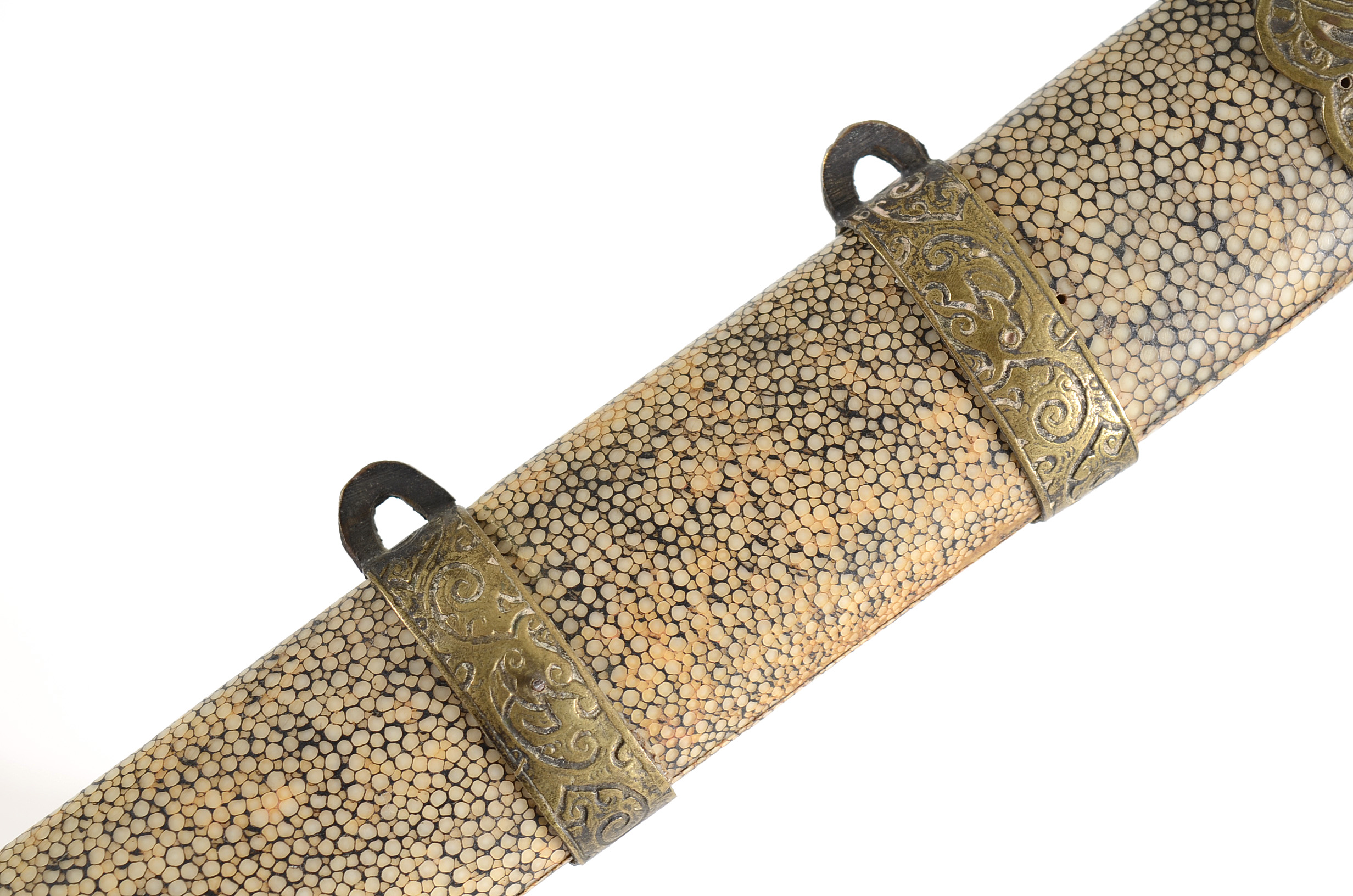 Antique Chinese Shuang Jian Double Sword Set in Shagreen Scabbard