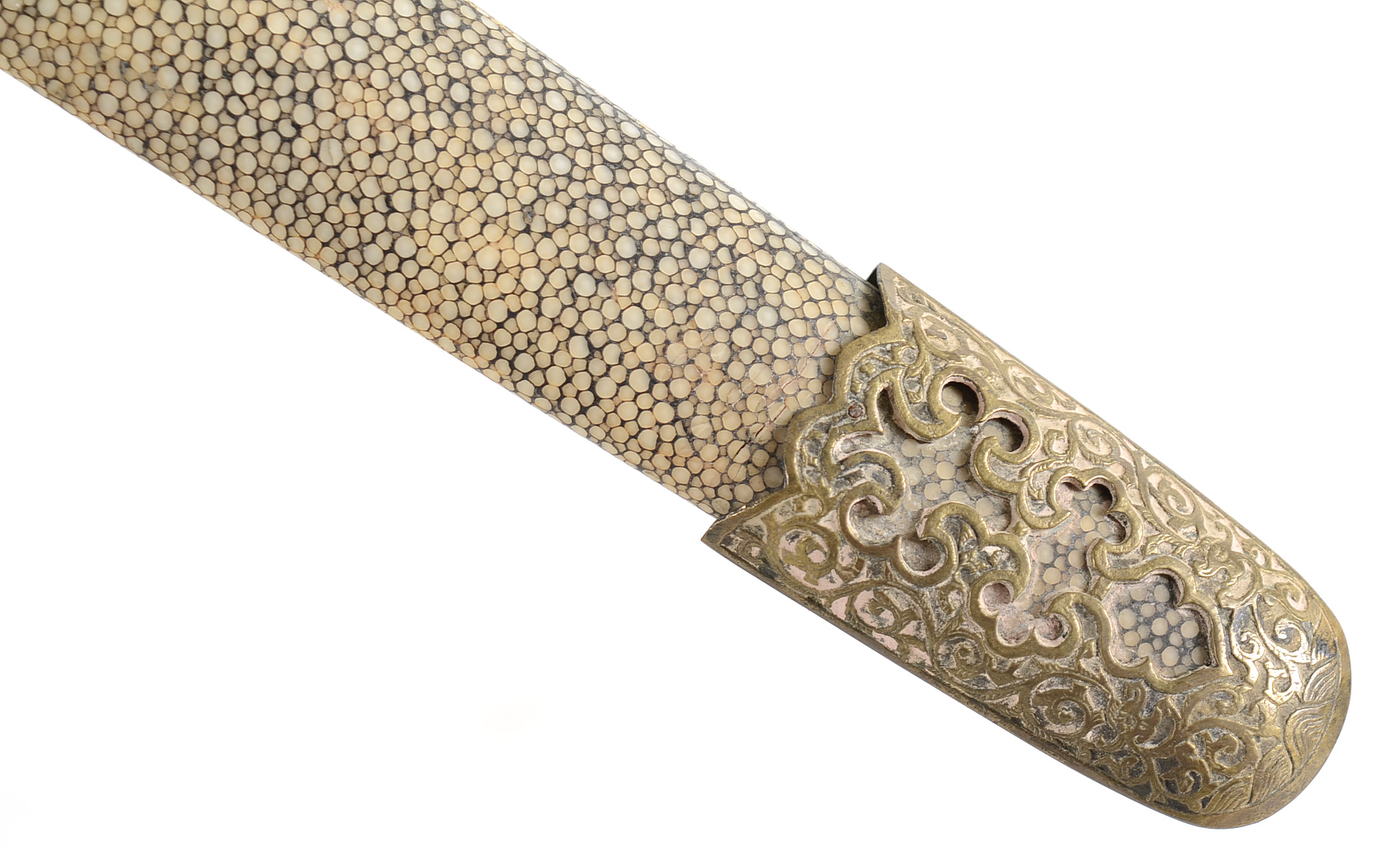 Antique Chinese Shuang Jian Double Sword Set in Shagreen Scabbard