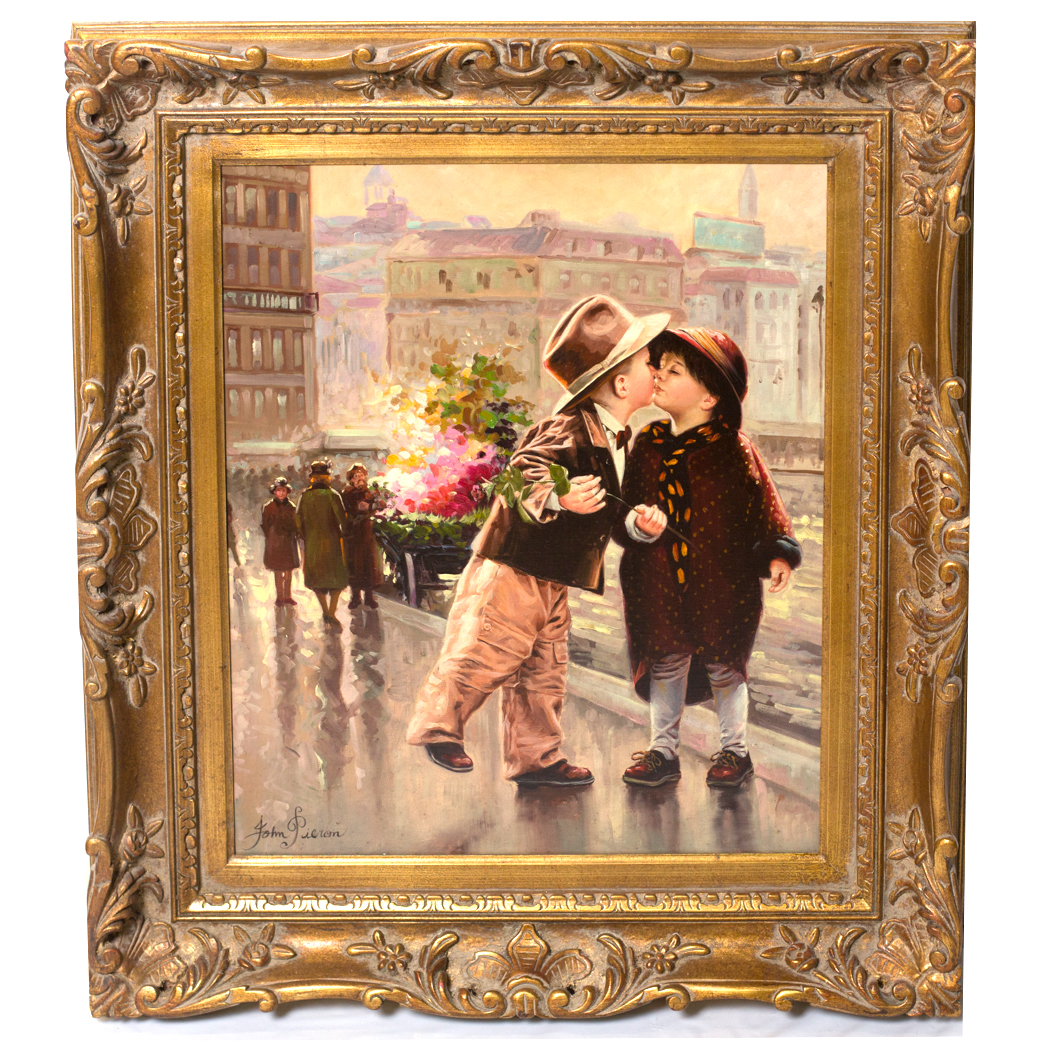 John Pieron Signed Oil Painting "First Kiss"