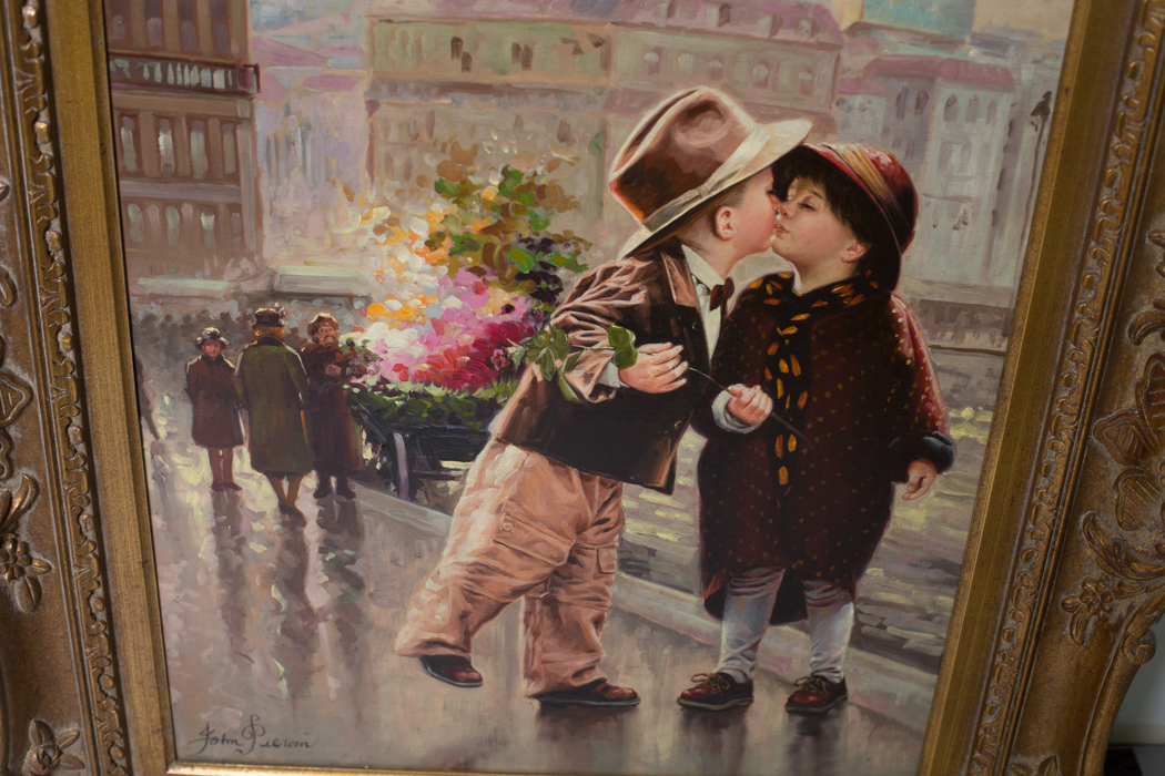 John Pieron Signed Oil Painting "First Kiss"