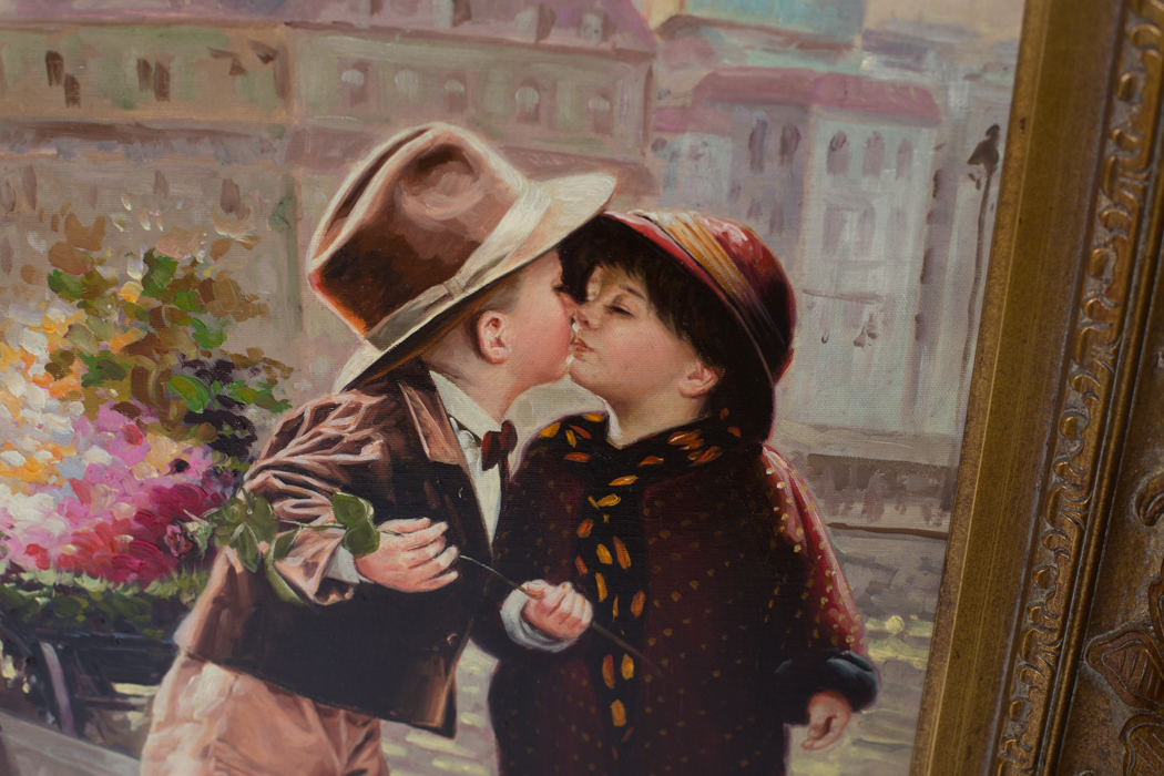 John Pieron Signed Oil Painting "First Kiss"