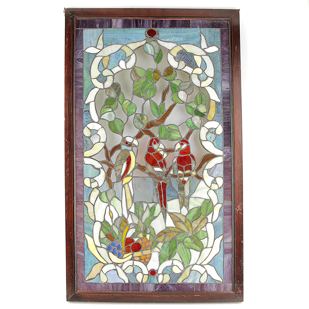 Bird Themed Stained Glass Window in Wooden Frame | EBTH