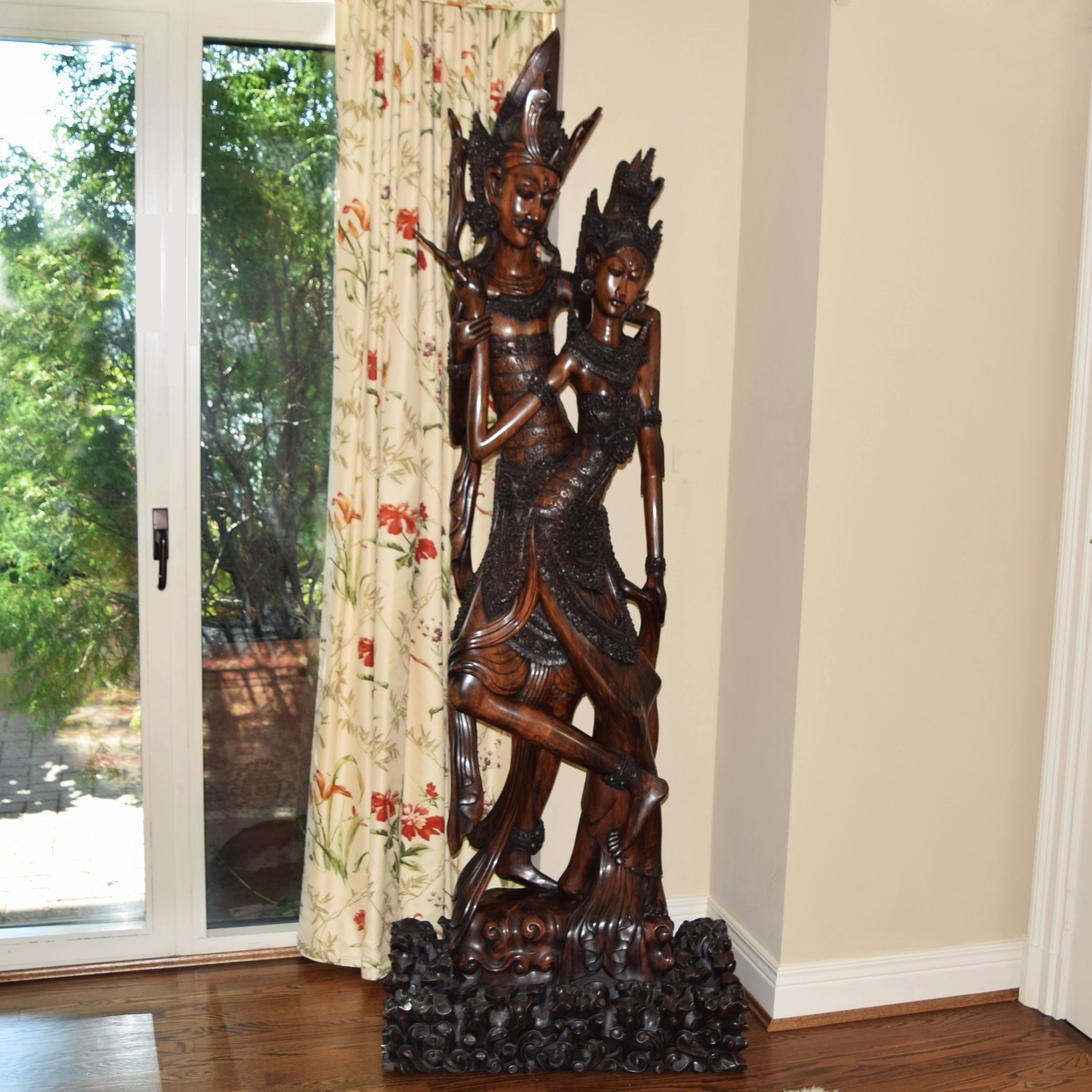Life Size Hand Carved Balinese Statue in Ebony Wood of Love Gods Rama and Sita
