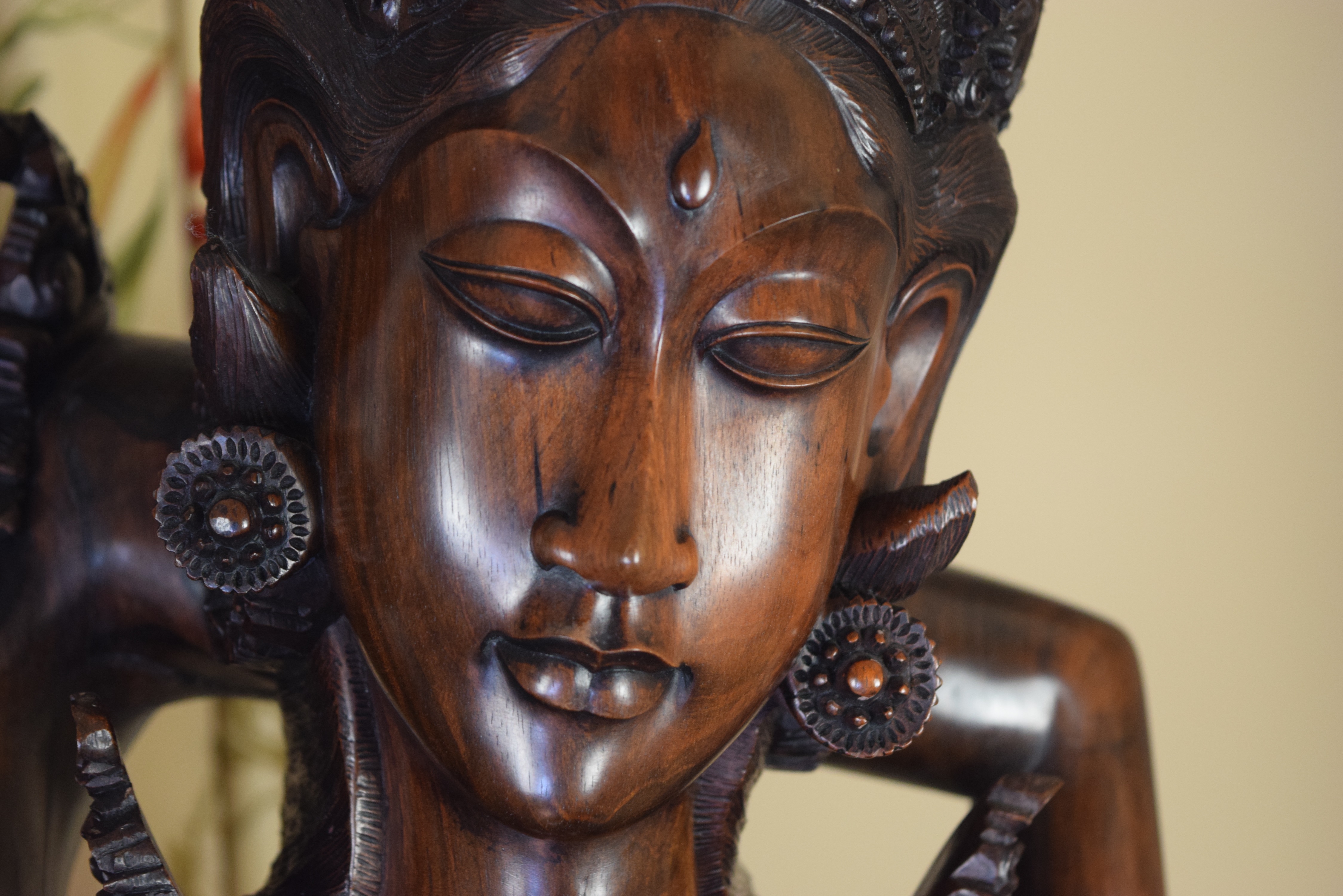 Life Size Hand Carved Balinese Statue in Ebony Wood of Love Gods Rama and Sita