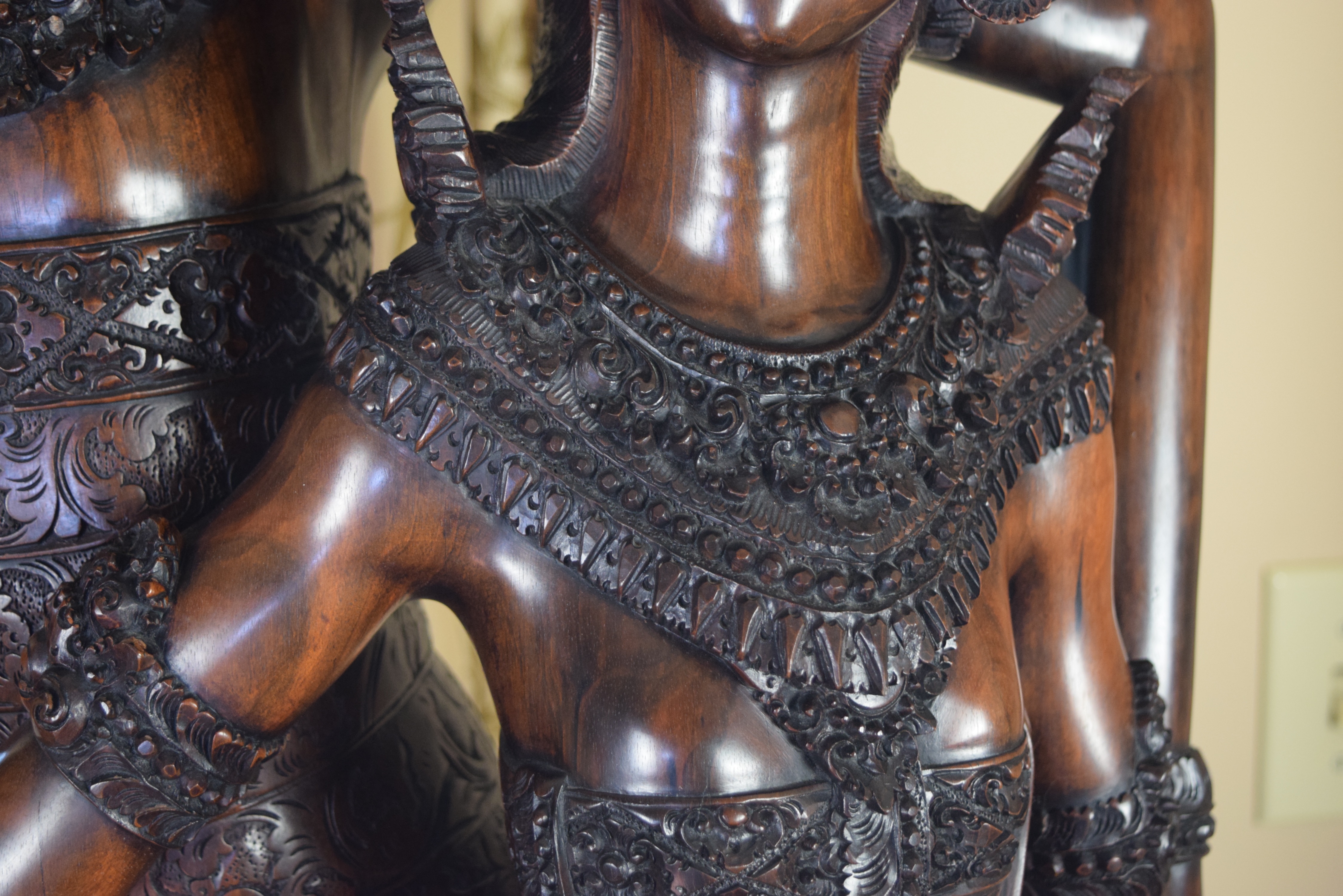 Life Size Hand Carved Balinese Statue in Ebony Wood of Love Gods Rama and Sita