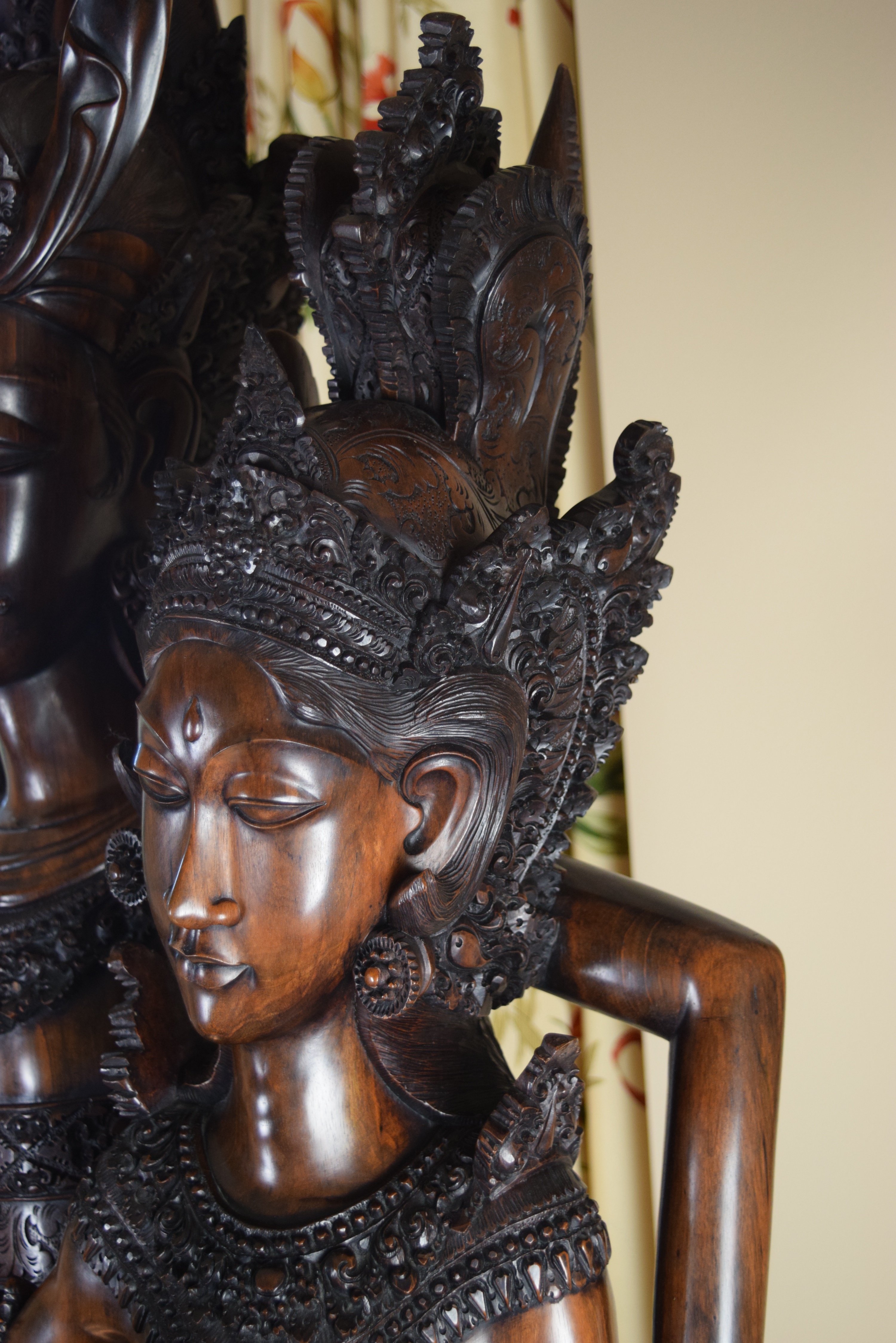 Life Size Hand Carved Balinese Statue in Ebony Wood of Love Gods Rama and Sita