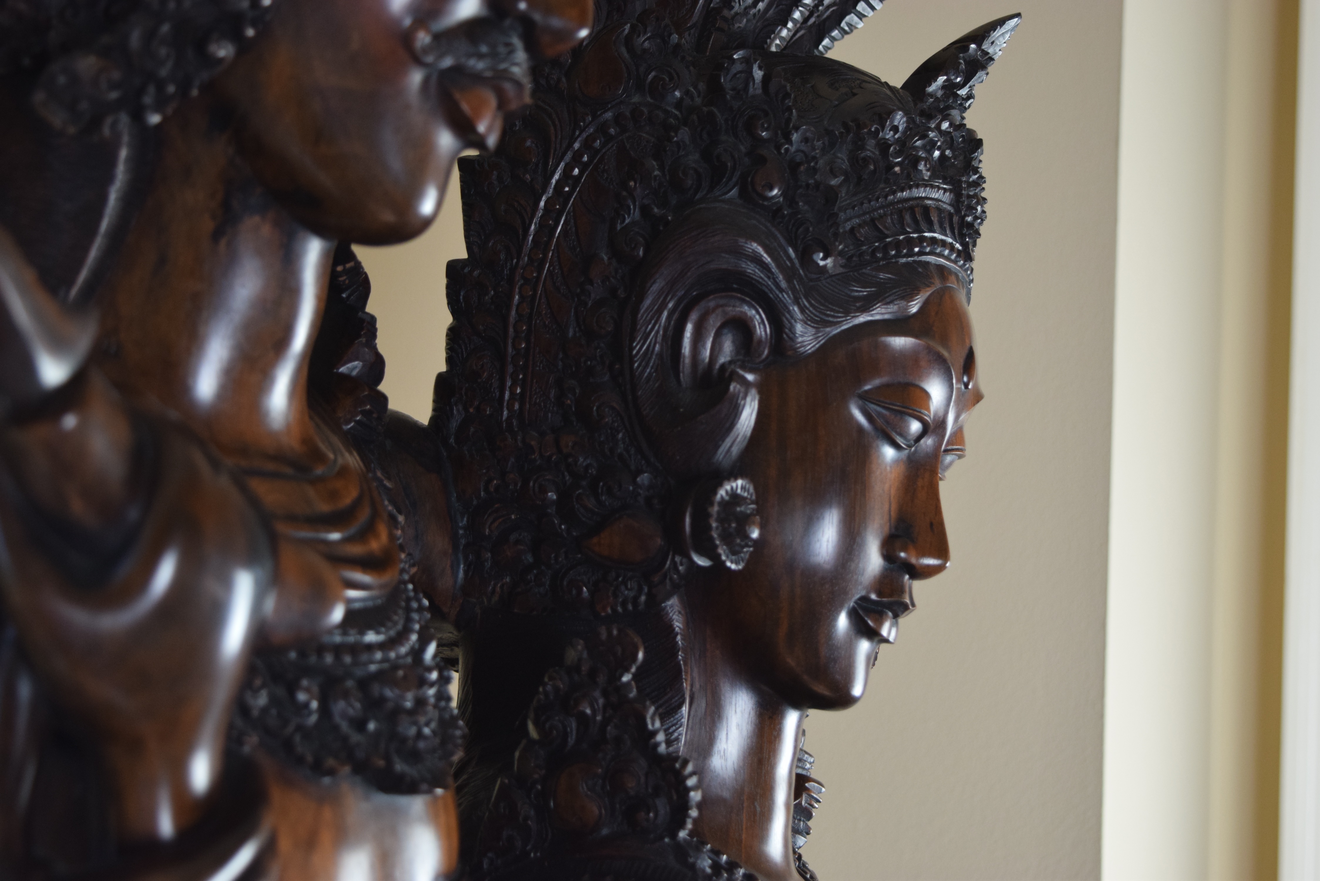 Life Size Hand Carved Balinese Statue in Ebony Wood of Love Gods Rama and Sita