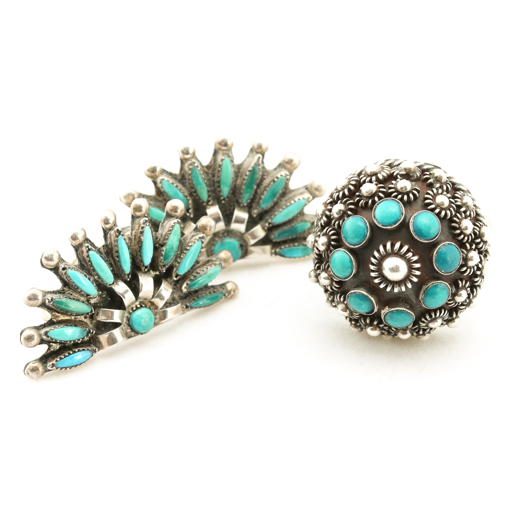 Sterling Silver Turquoise Ring and Earrings