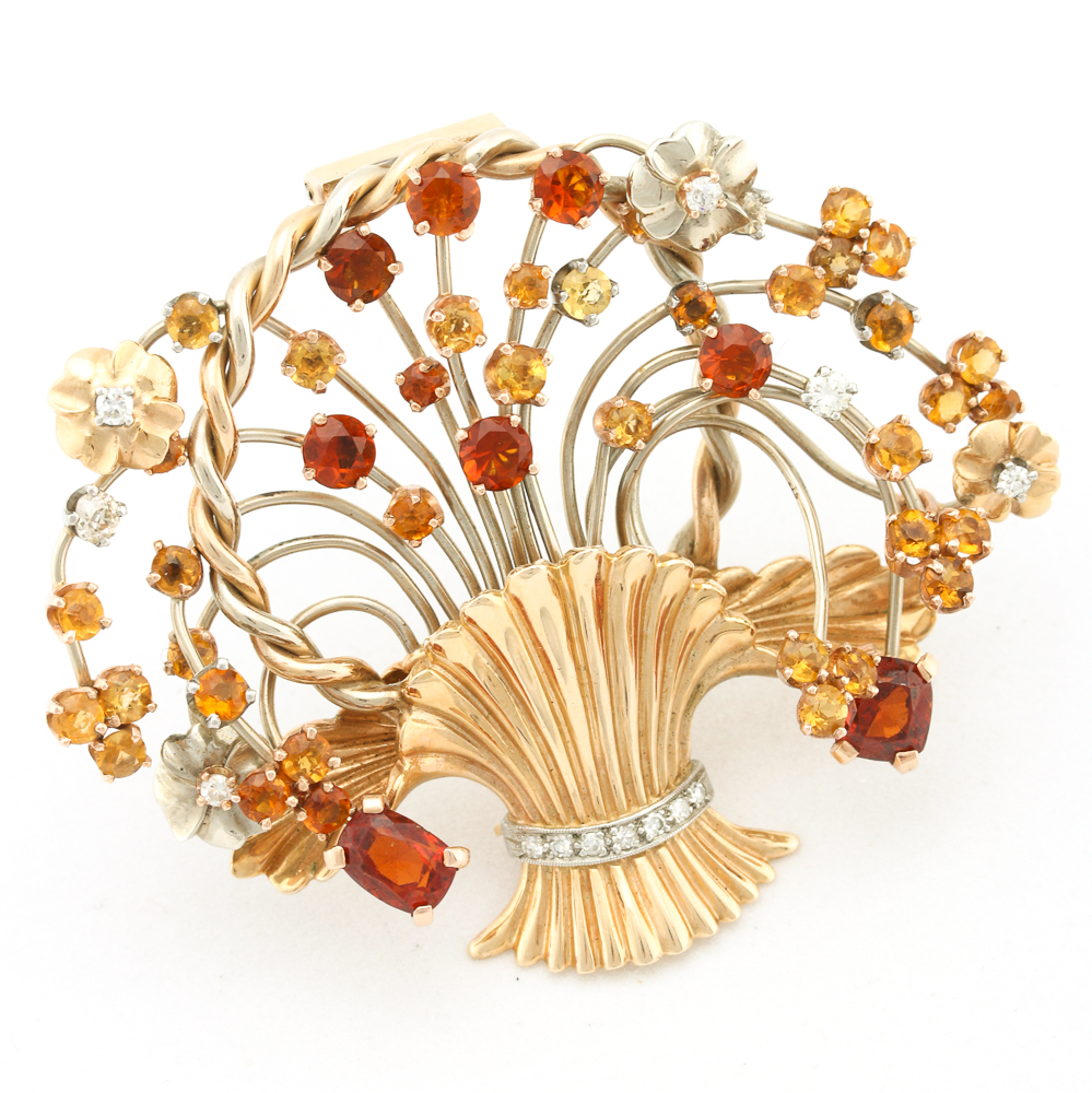 Circa 1940 14K Yellow Gold Bouquet Dress Brooch