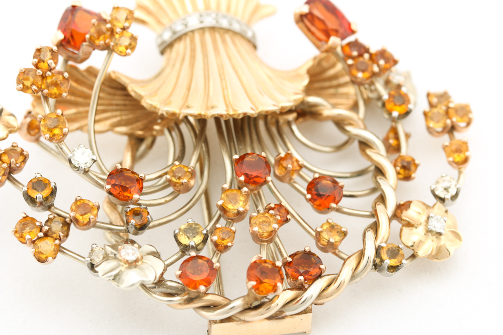 Circa 1940 14K Yellow Gold Bouquet Dress Brooch