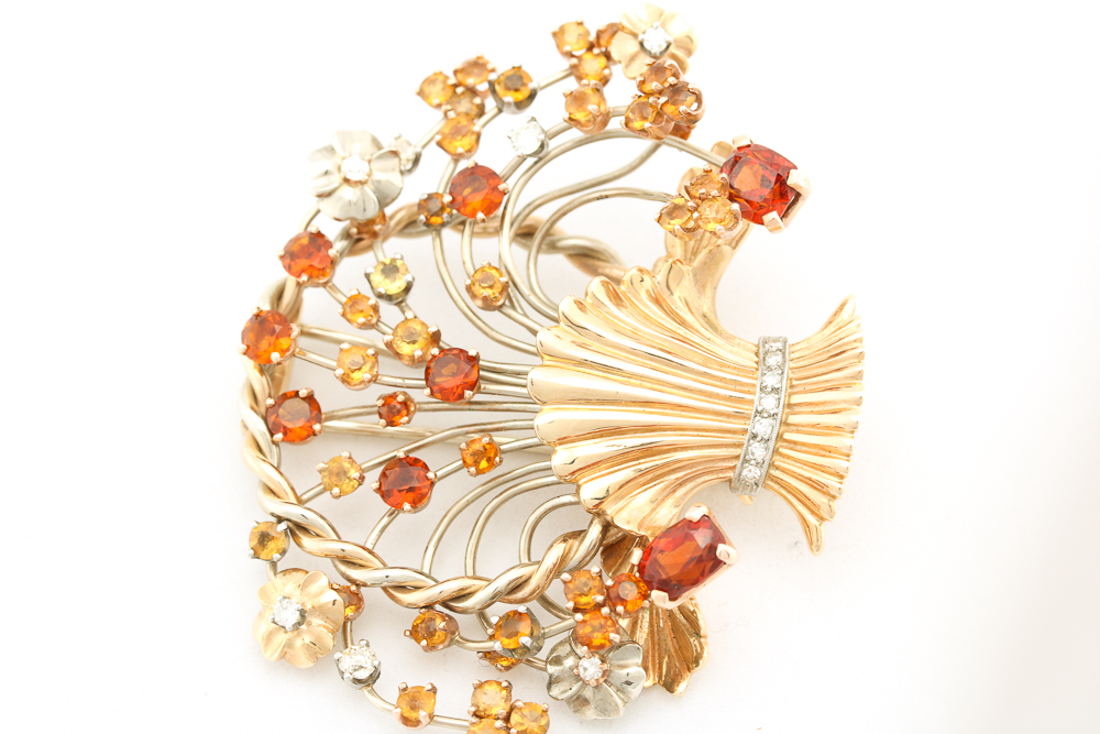 Circa 1940 14K Yellow Gold Bouquet Dress Brooch