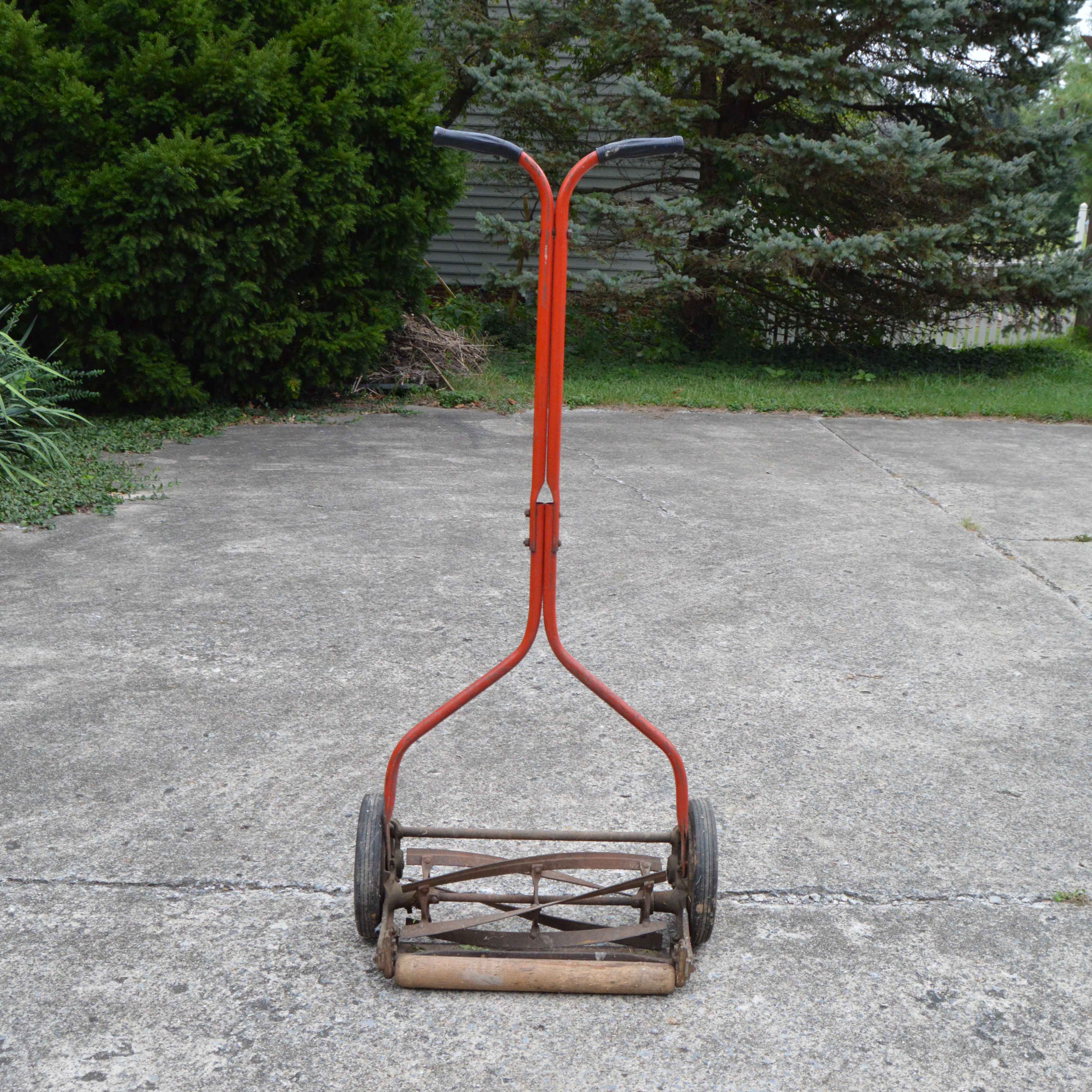 Vintage Push Reel Manual Mower with Shovels