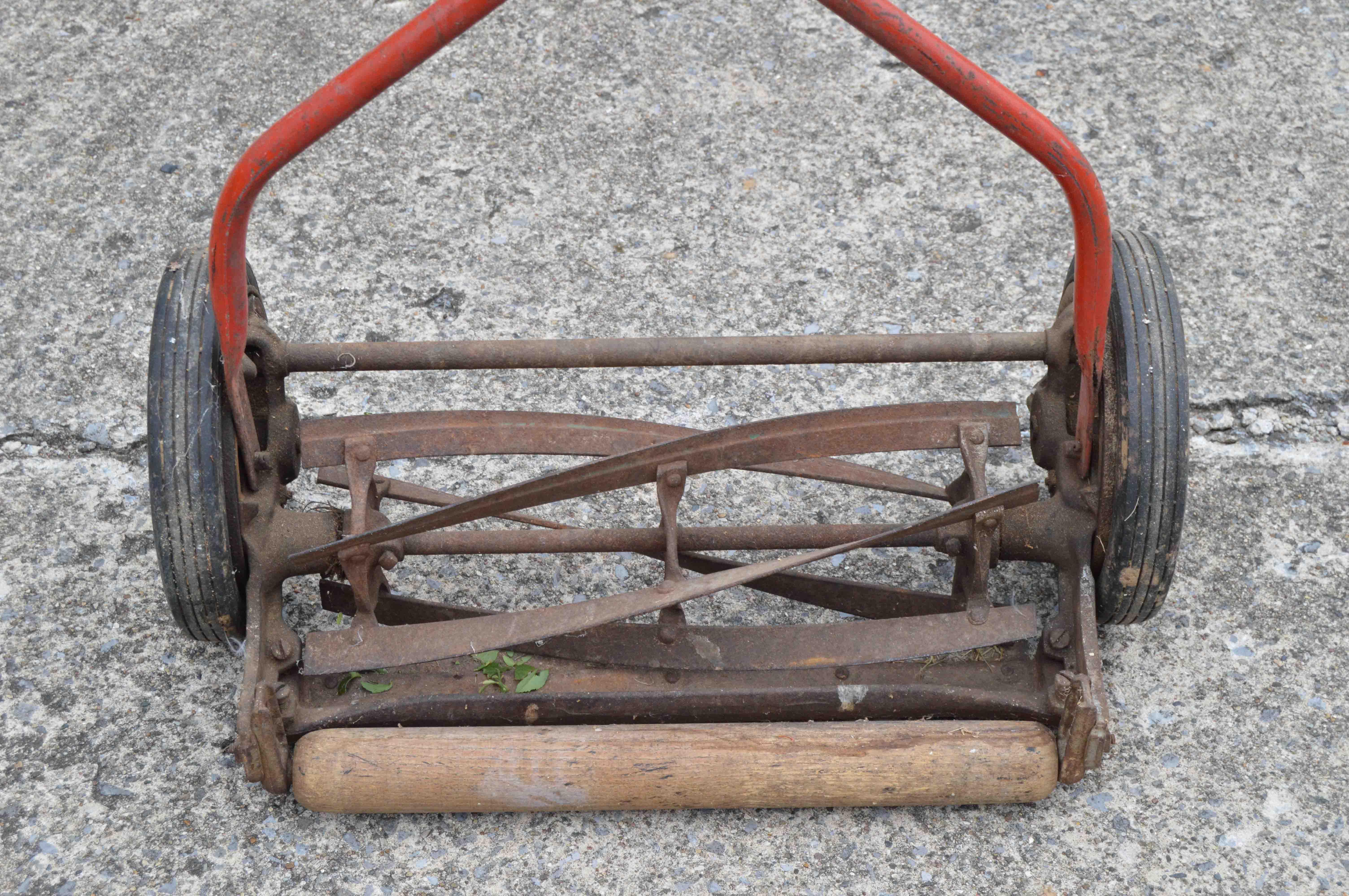 Vintage Push Reel Manual Mower with Shovels