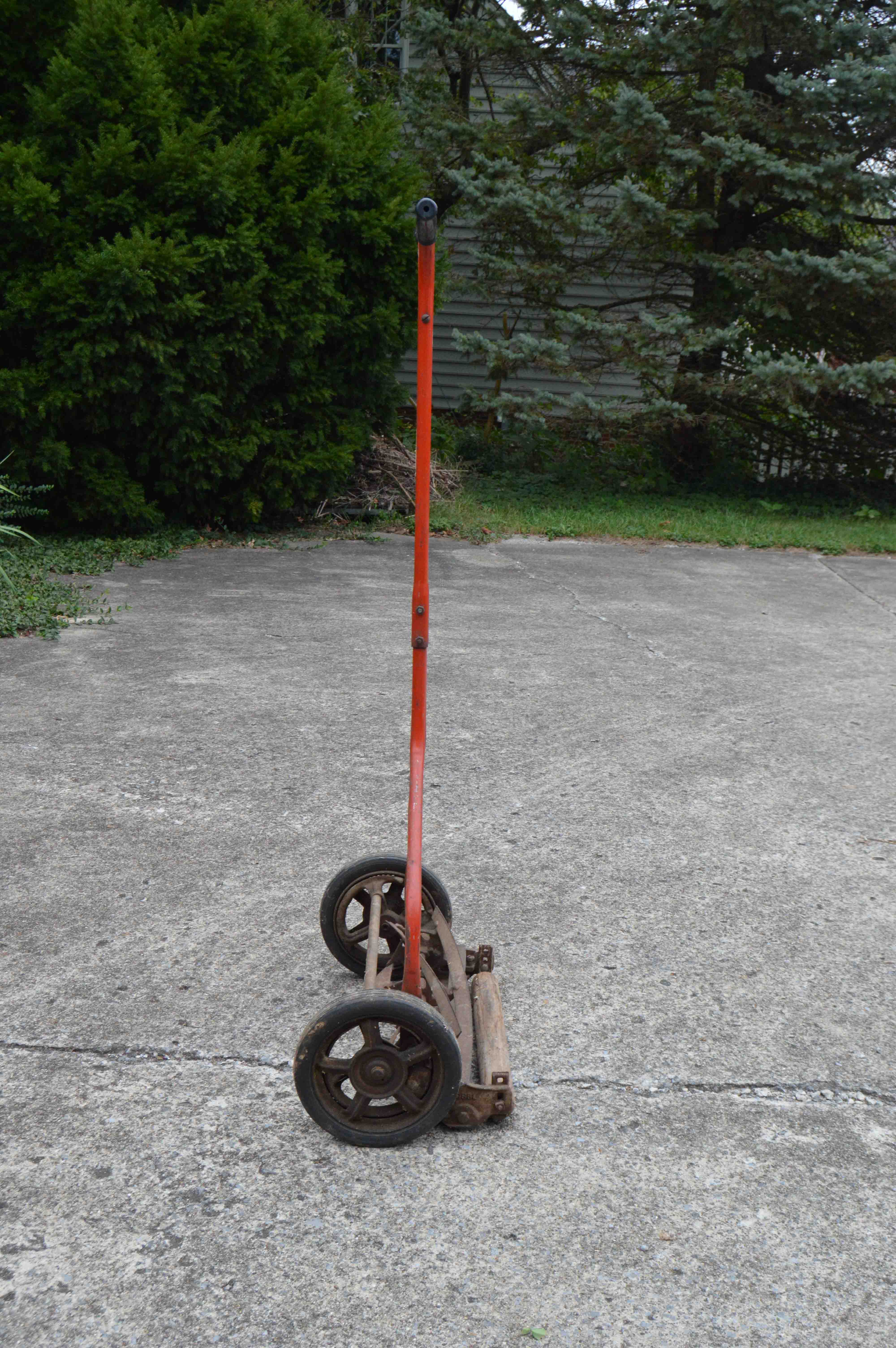 Vintage Push Reel Manual Mower with Shovels