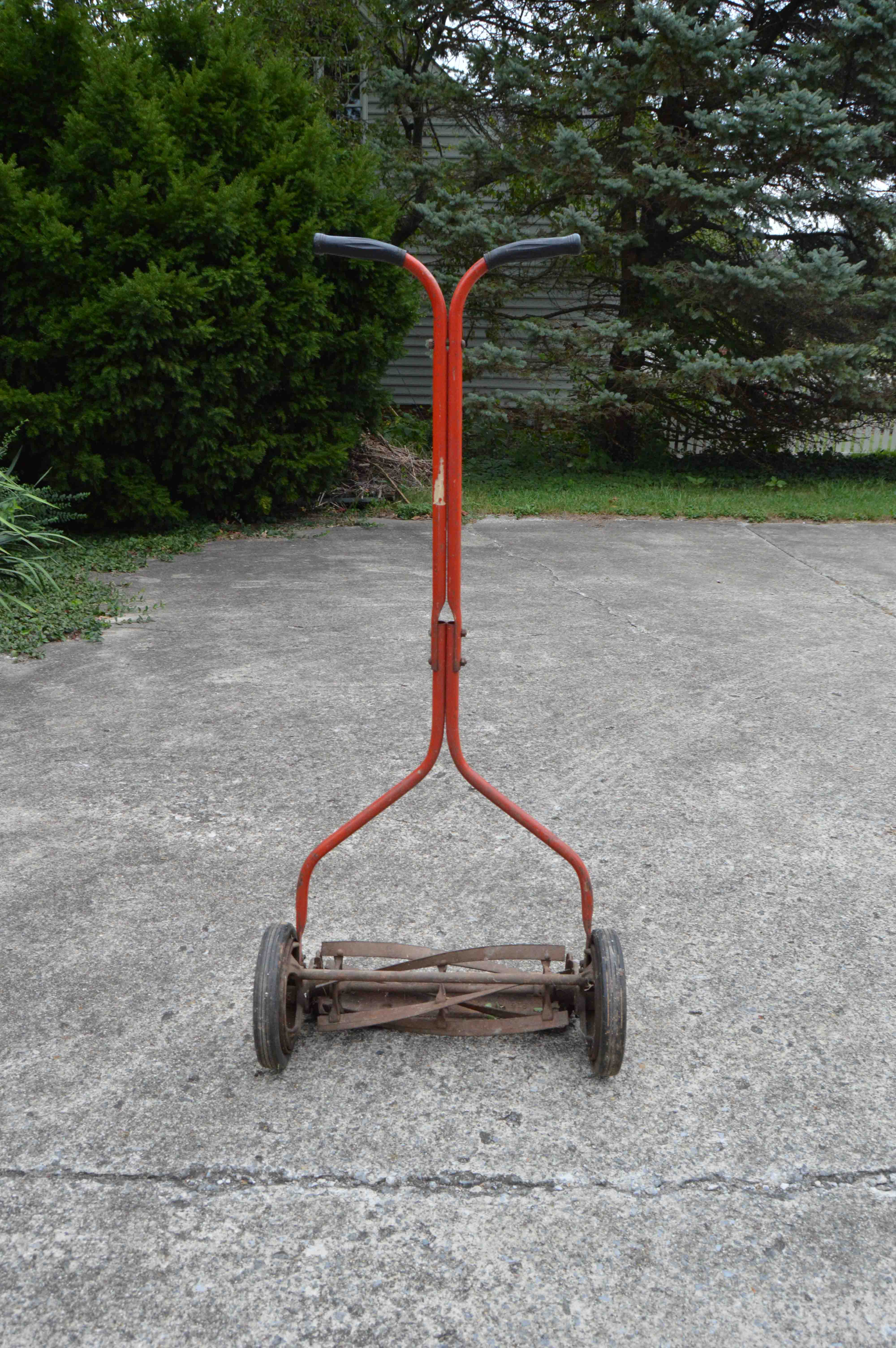 Vintage Push Reel Manual Mower with Shovels
