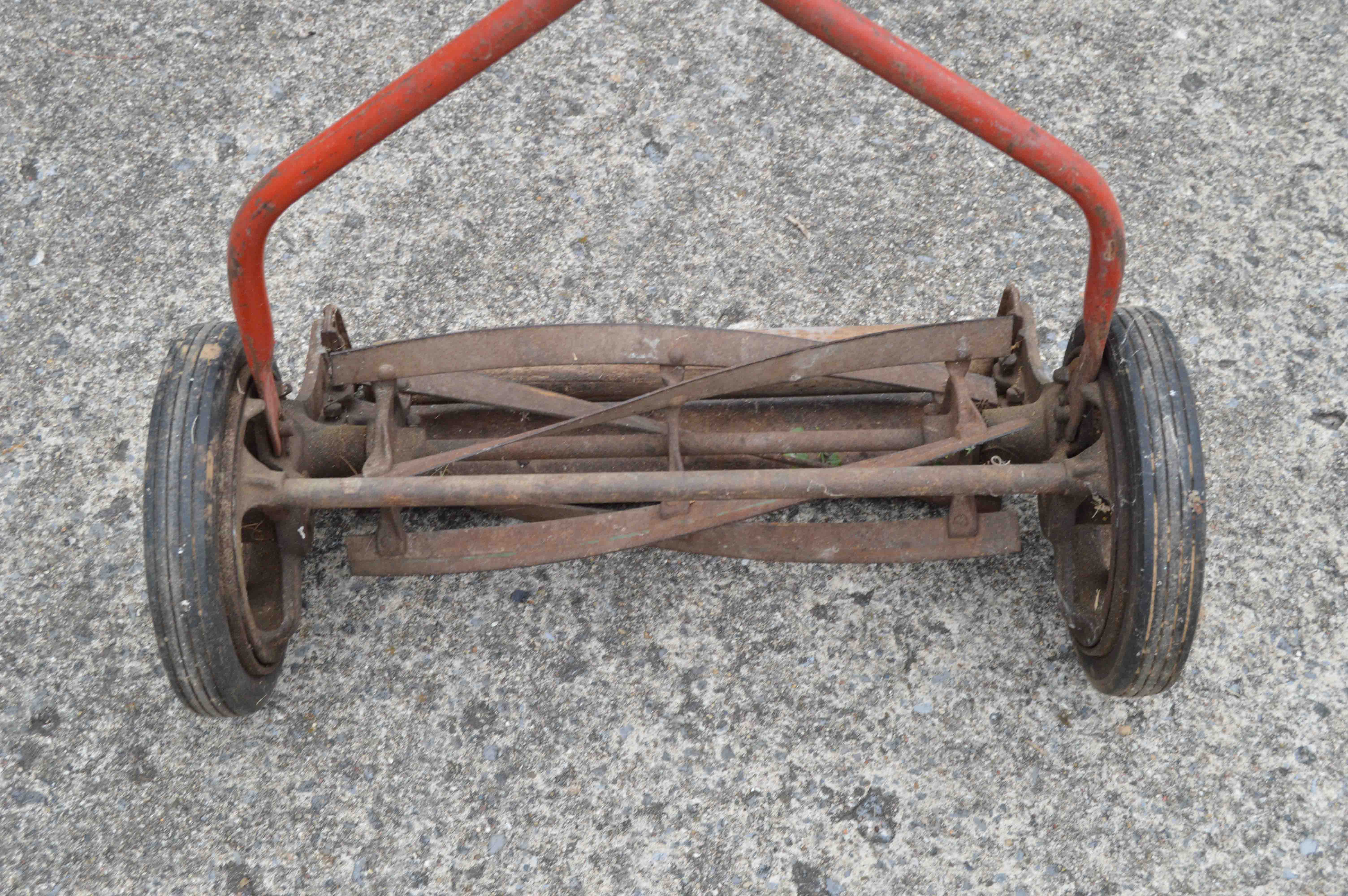 Vintage Push Reel Manual Mower with Shovels