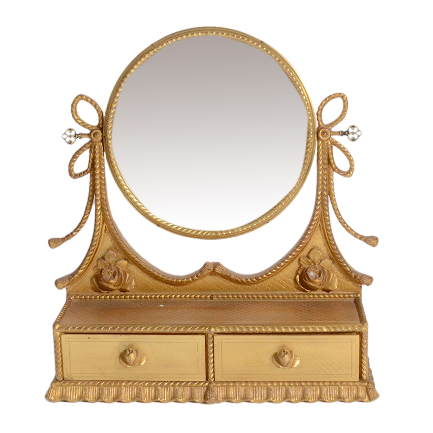 Rotating Vanity Mirror with Two Drawers