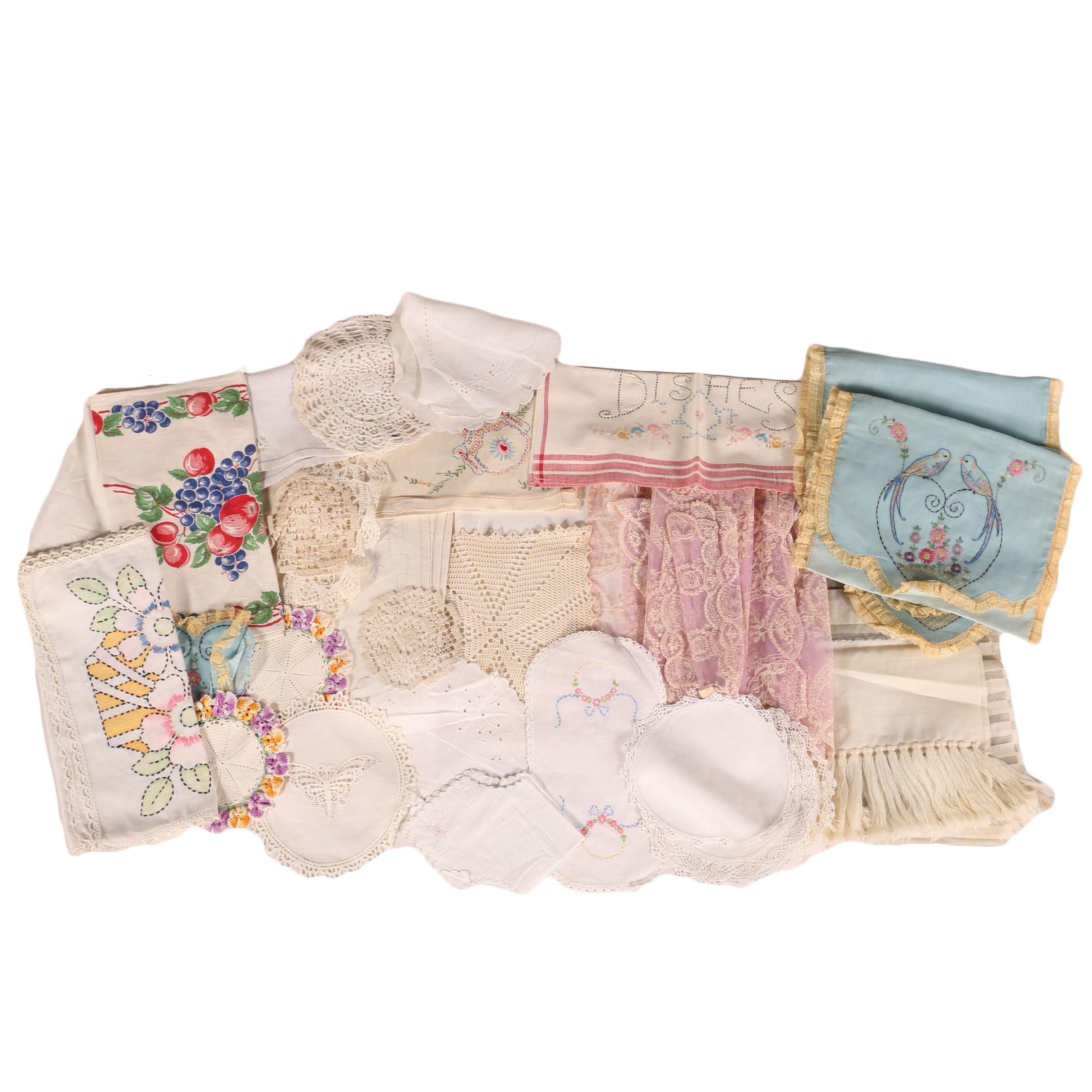 Assortment of Vintage Lace And Linens