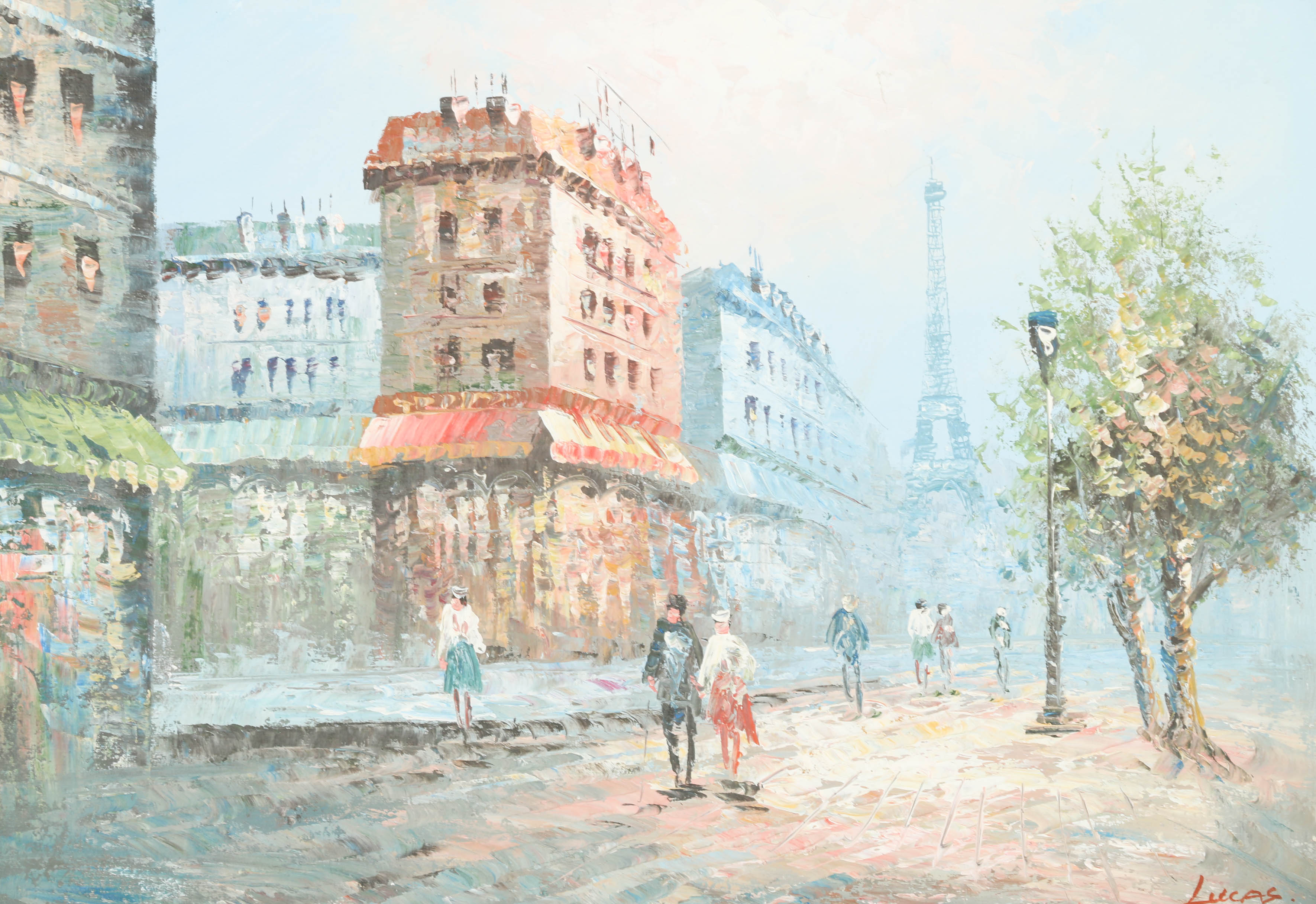 Lucas Signed Oil Painting of Parisian Street Scene