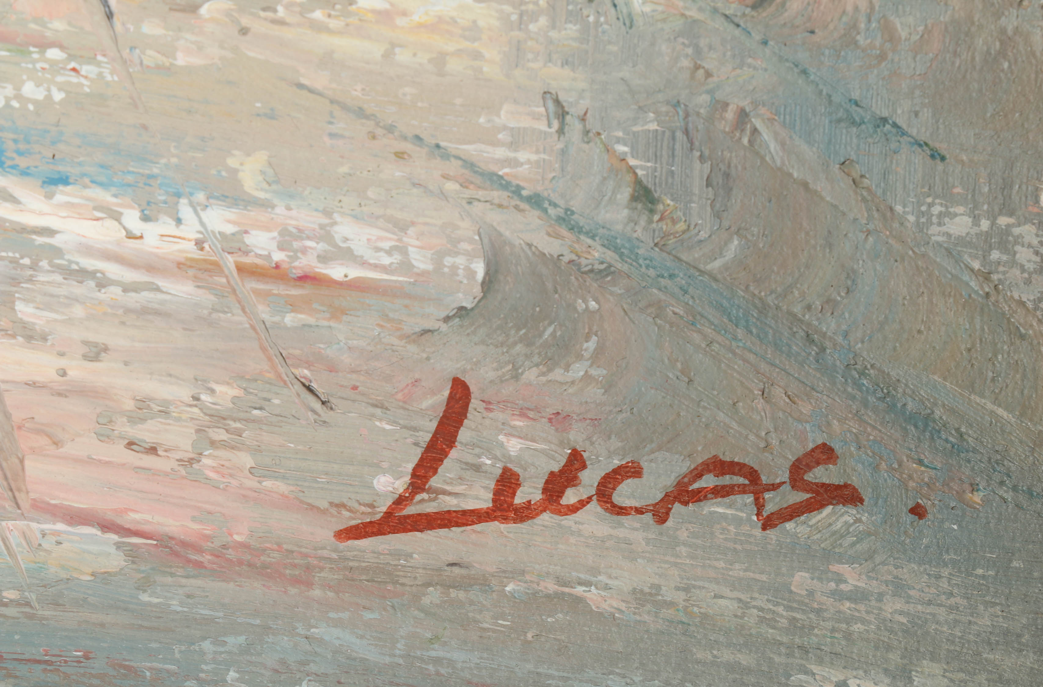 Lucas Signed Oil Painting of Parisian Street Scene