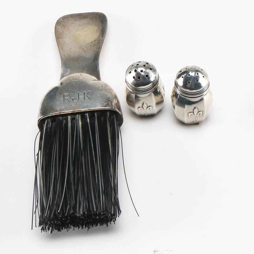 Sterling Silver Salt and Pepper Shakers with Gorham Shoe Brush