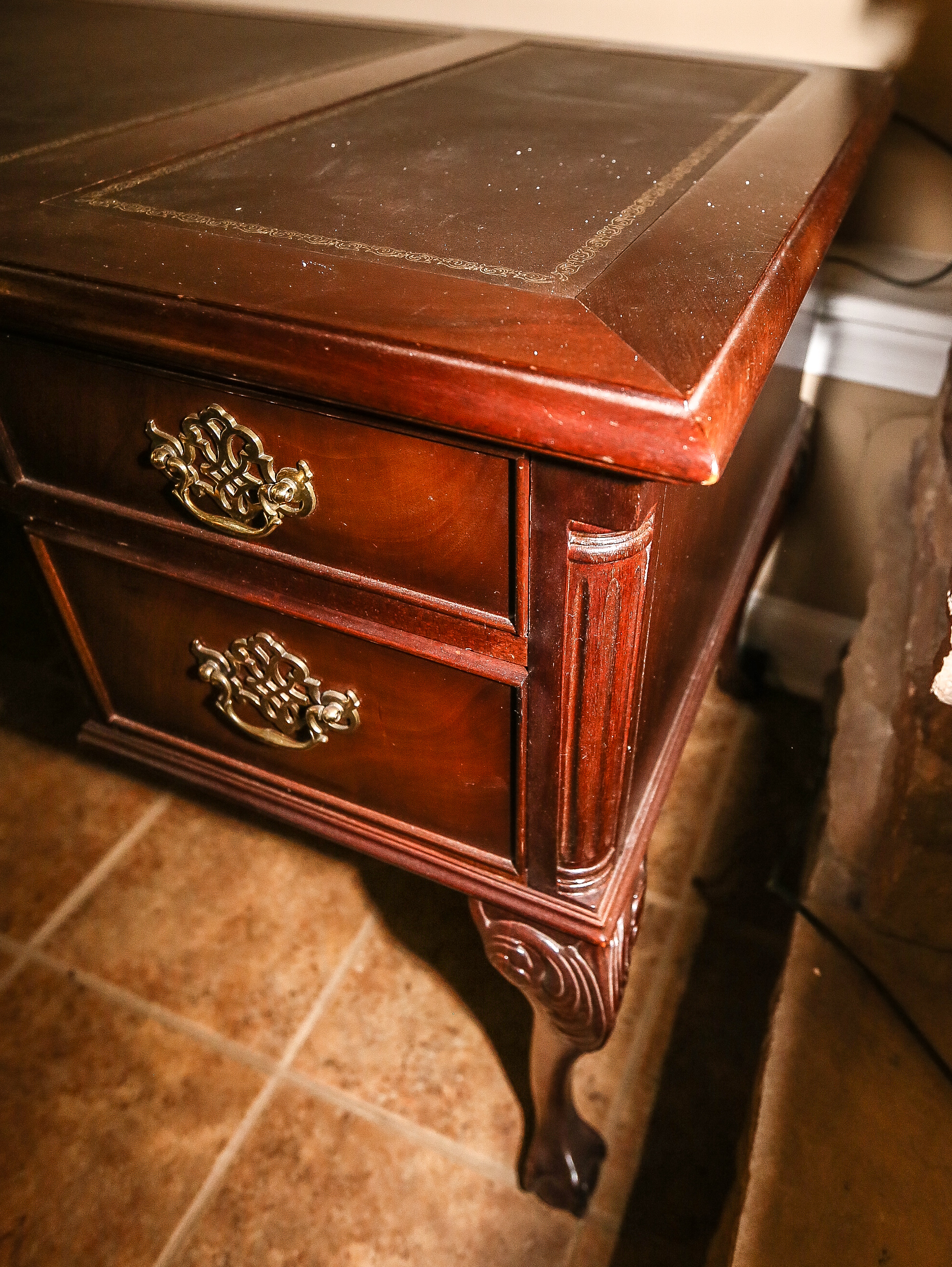Leather Top Desk with Karpen Mission Windsor Chair