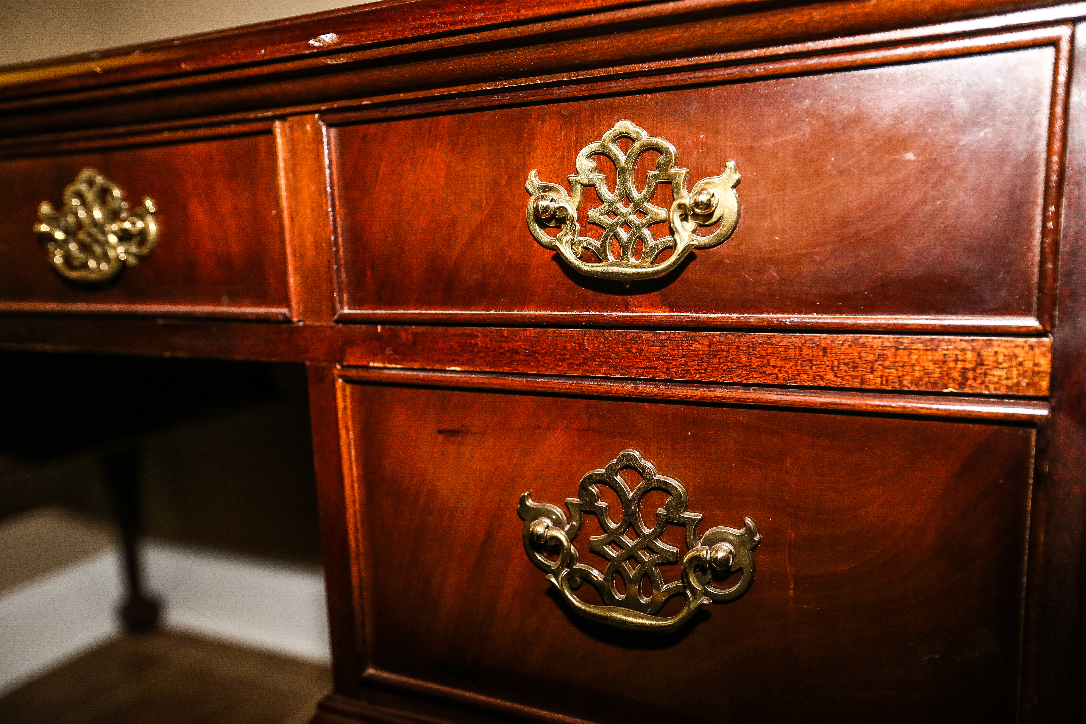Leather Top Desk with Karpen Mission Windsor Chair