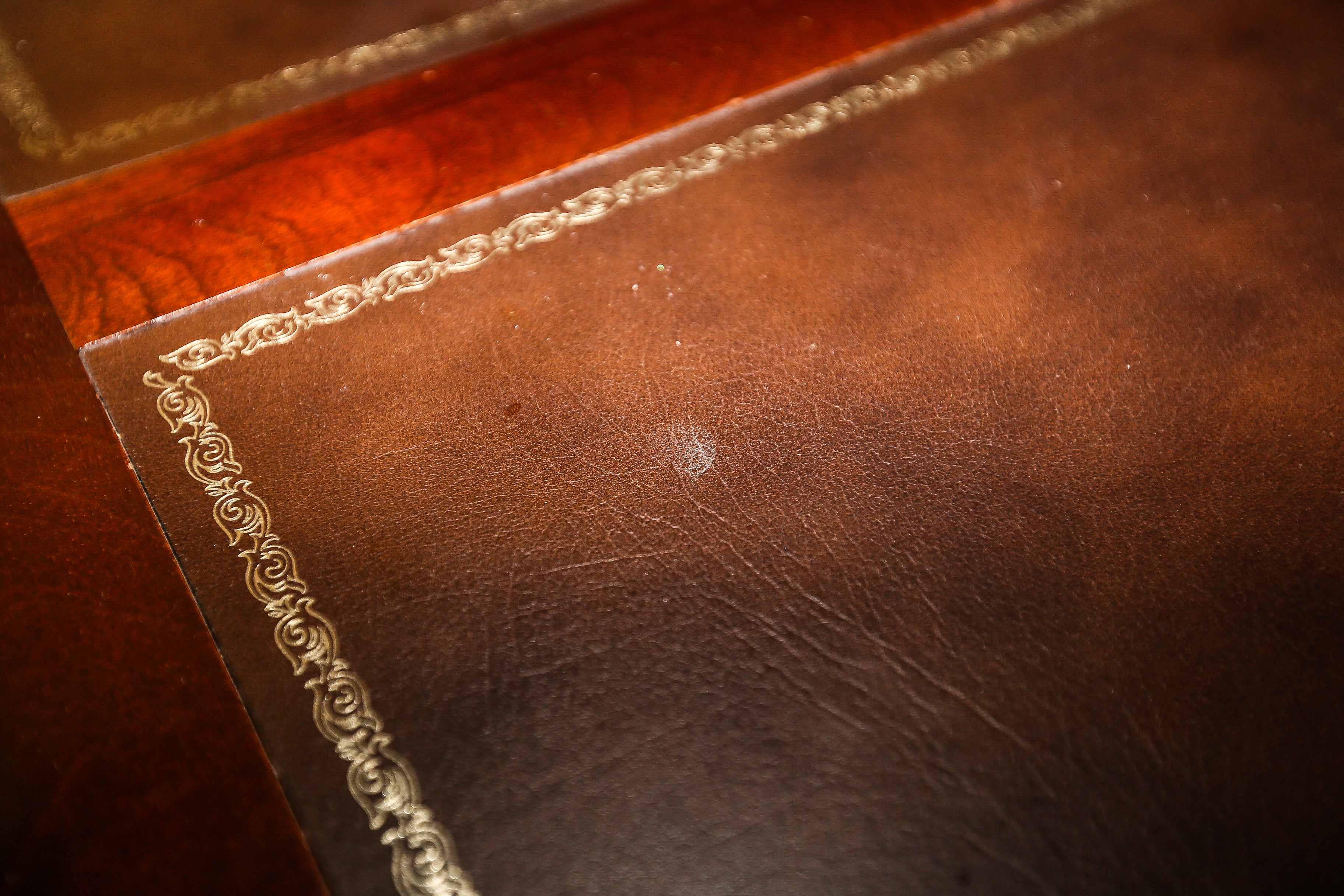 Leather Top Desk with Karpen Mission Windsor Chair