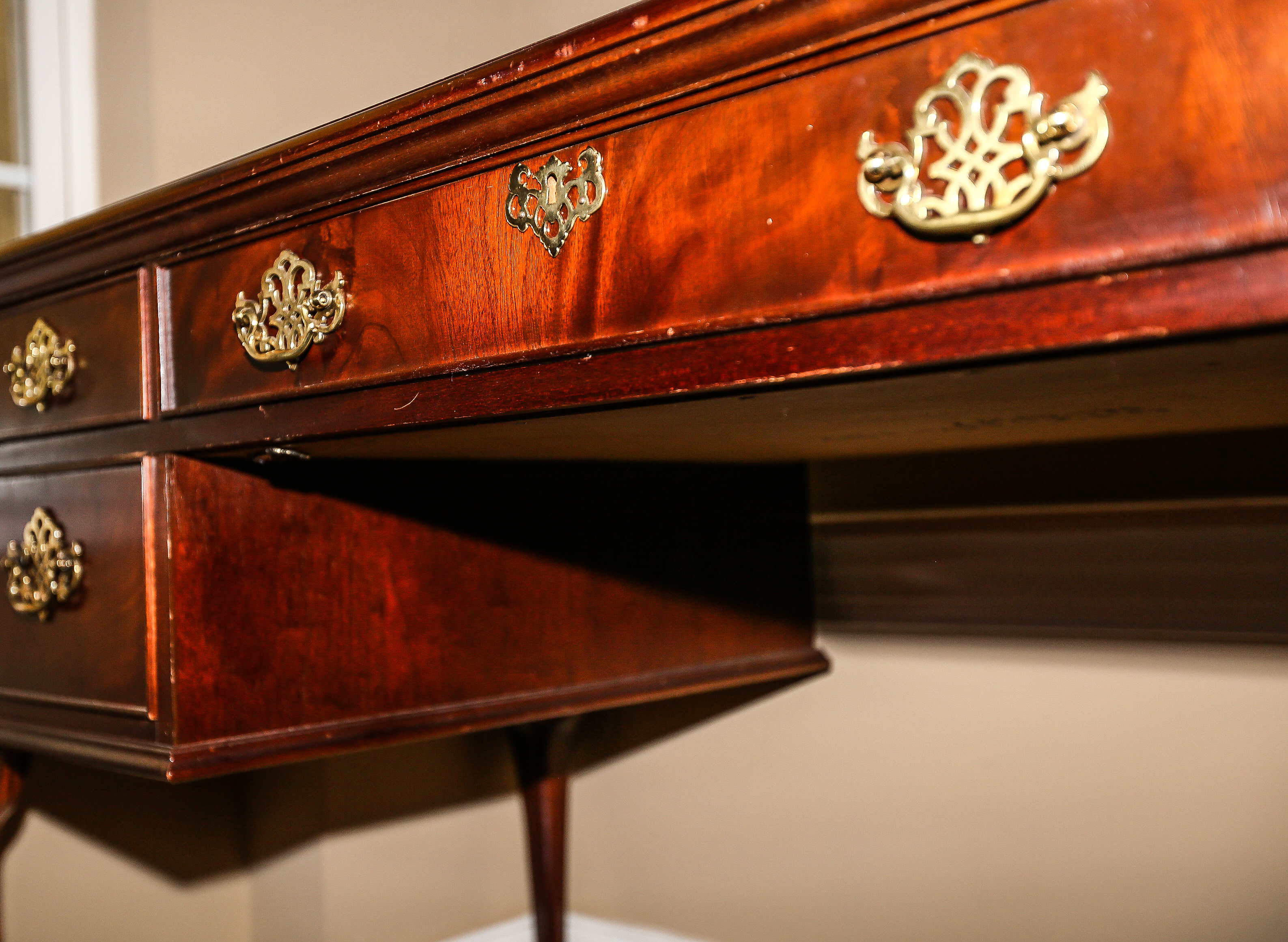 Leather Top Desk with Karpen Mission Windsor Chair