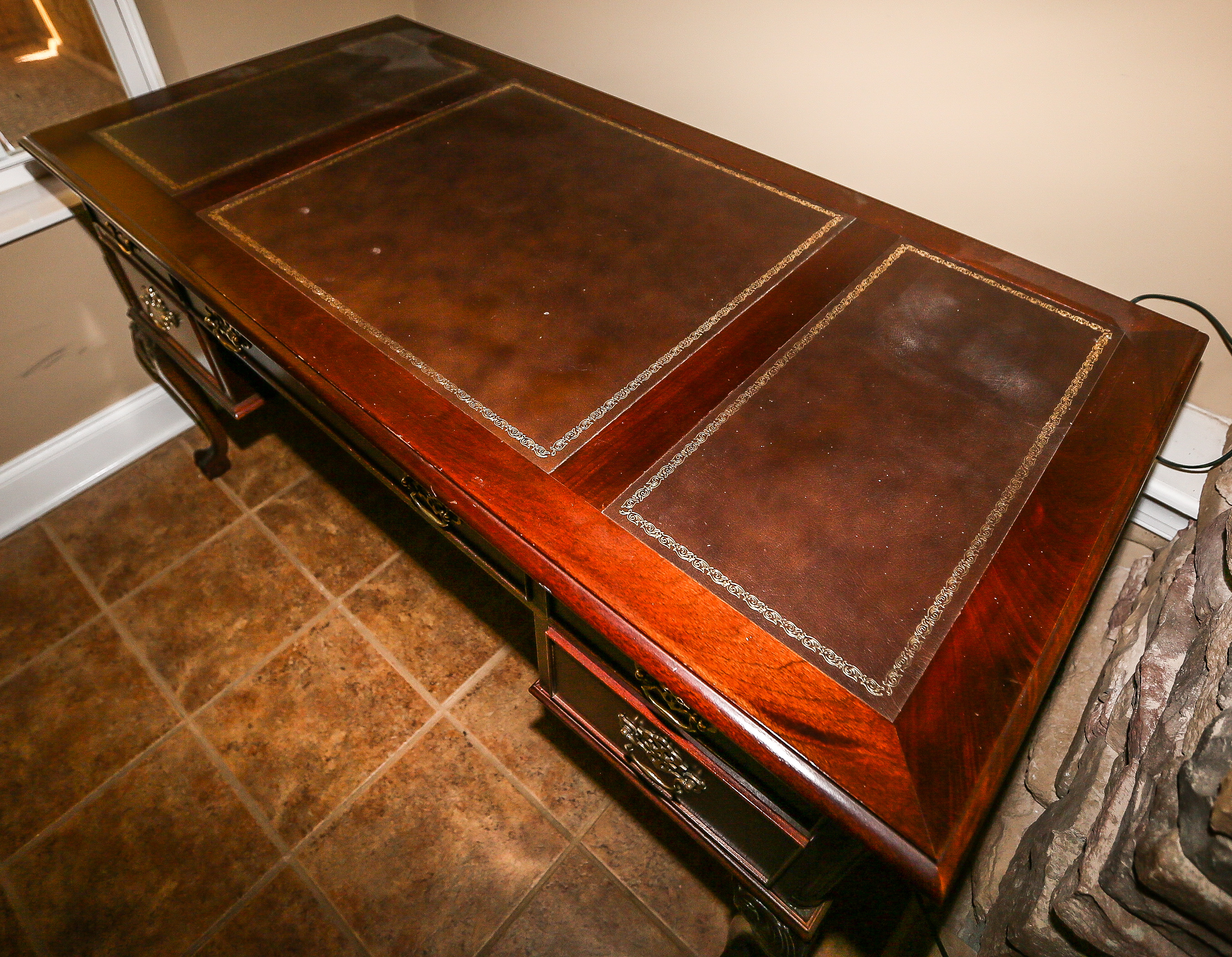 Leather Top Desk with Karpen Mission Windsor Chair