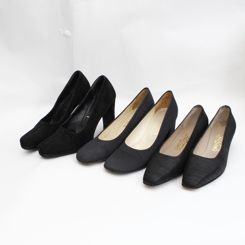 Women's Black Prada and Ferragamo Pumps